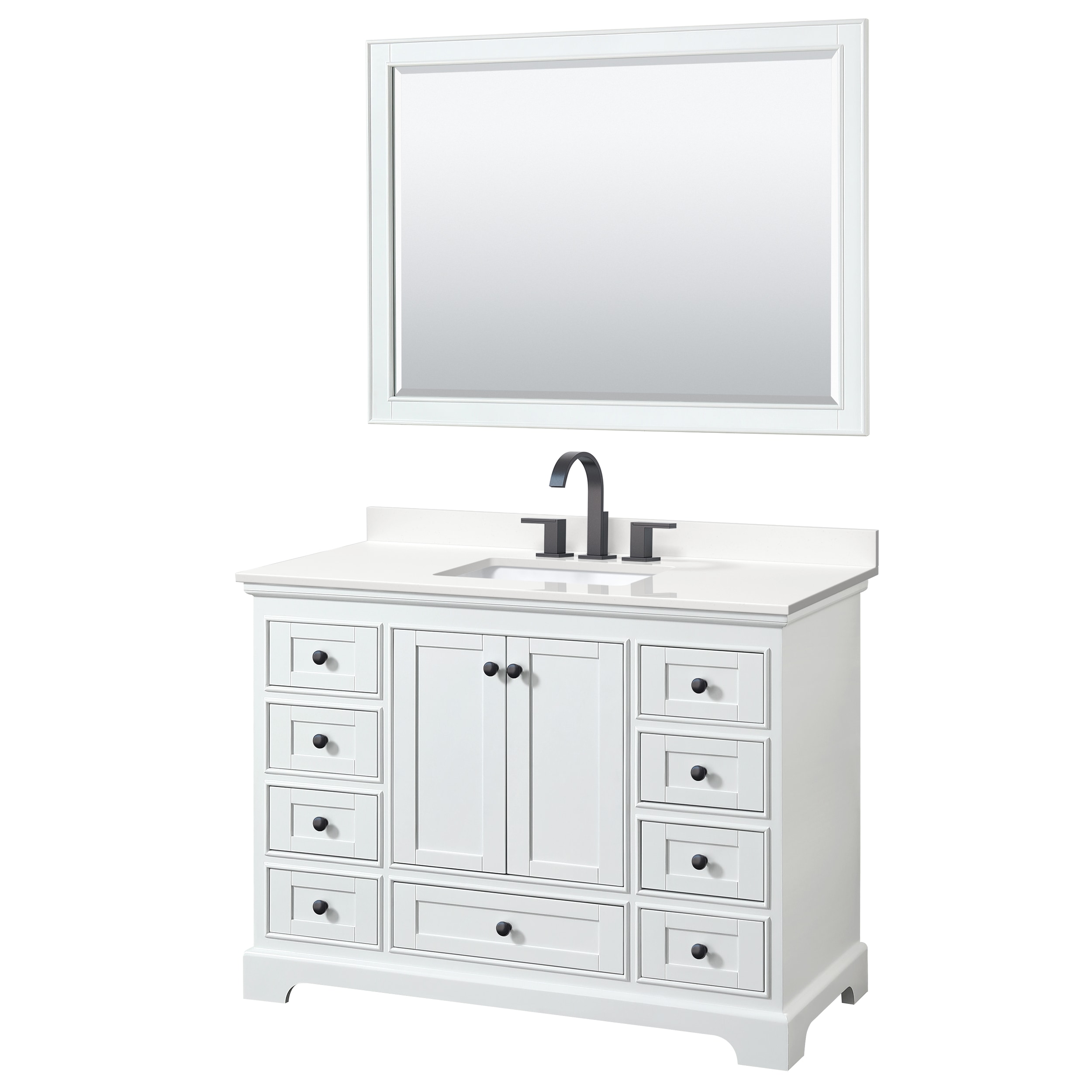 Wyndham Collection WCS202048SWBWQUS3M46 Deborah 48-in White Undermount Single Sink Bathroom Vanity with White Quartz Top (Mirror Included)