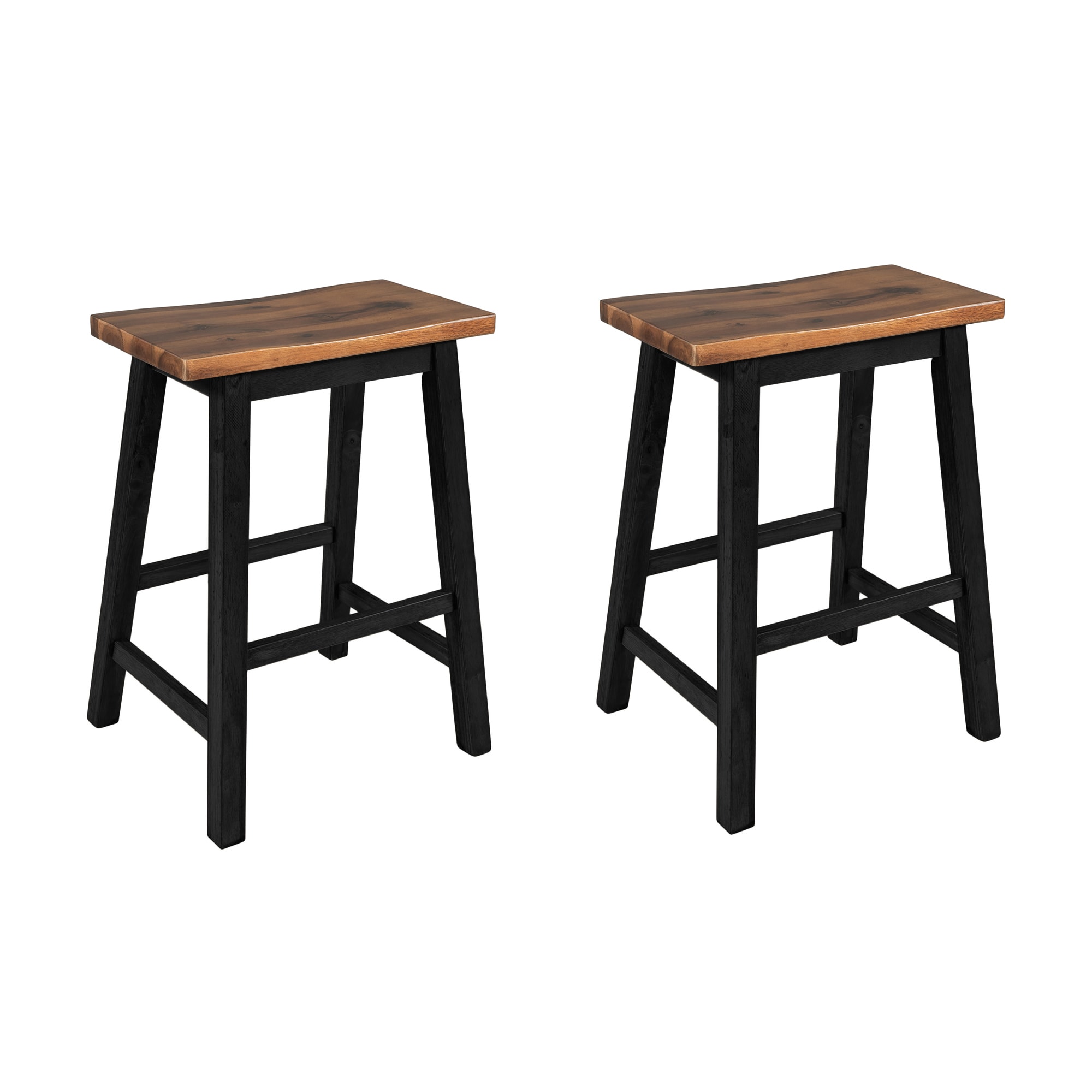 SINOFURN SYA010547BK 2 -Set Walnut + Black 23.6-in H Counter height Contoured seat Wood Bar Stool
