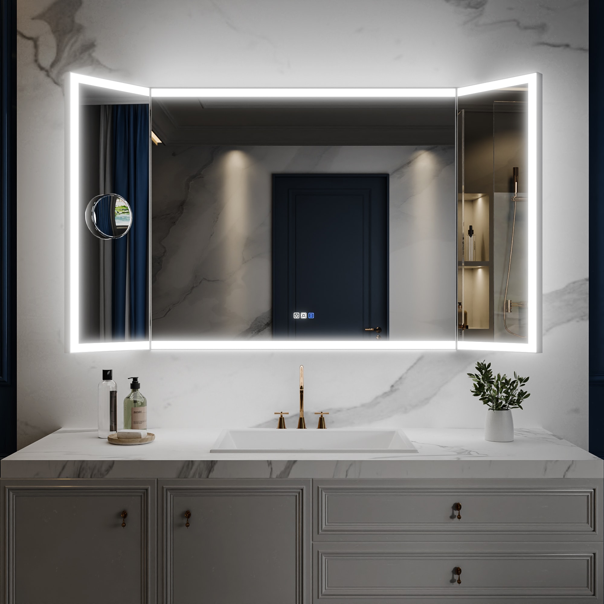 ExBrite EXBM6636V9FB 66-Inches x 36-Inches Framed Rectangle Dimmable LED Lighted Fog Free Bathroom Vanity Mirror ( Silver )