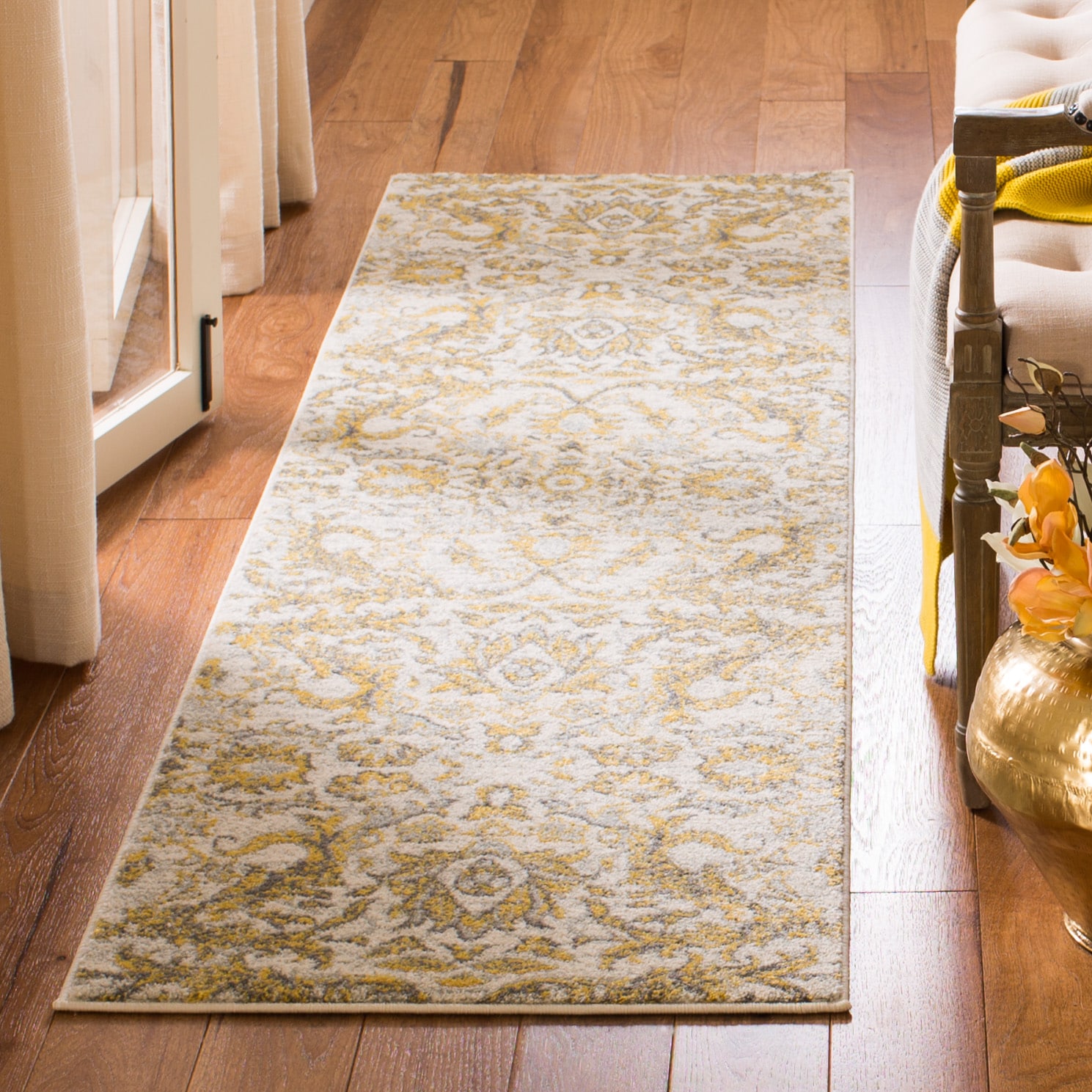 Safavieh EVK238S-29 Evoke Mac 2 x 9 (ft) Loomed Synthetic Ivory/Gold Rectangular Indoor Floral/Botanical Oriental Runner rug