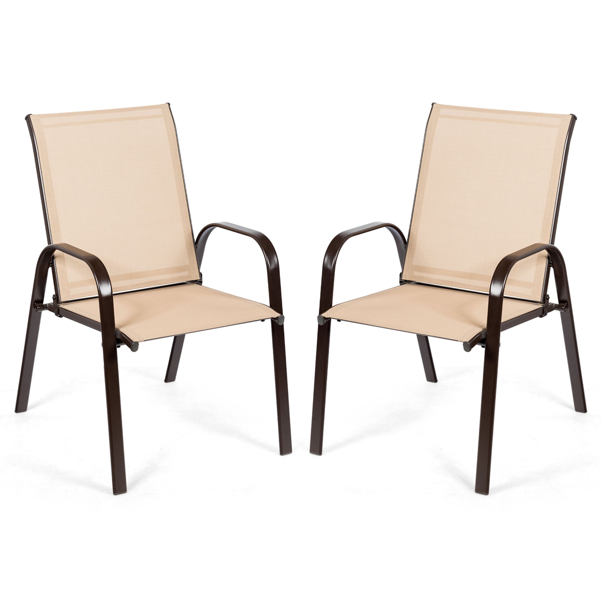 Sumyeg FF-W29918727 2 Pieces Patio Outdoor Dining Chair with Armrest Set of 2 Black Metal Frame Stationary Dining Chair with Mesh Seat