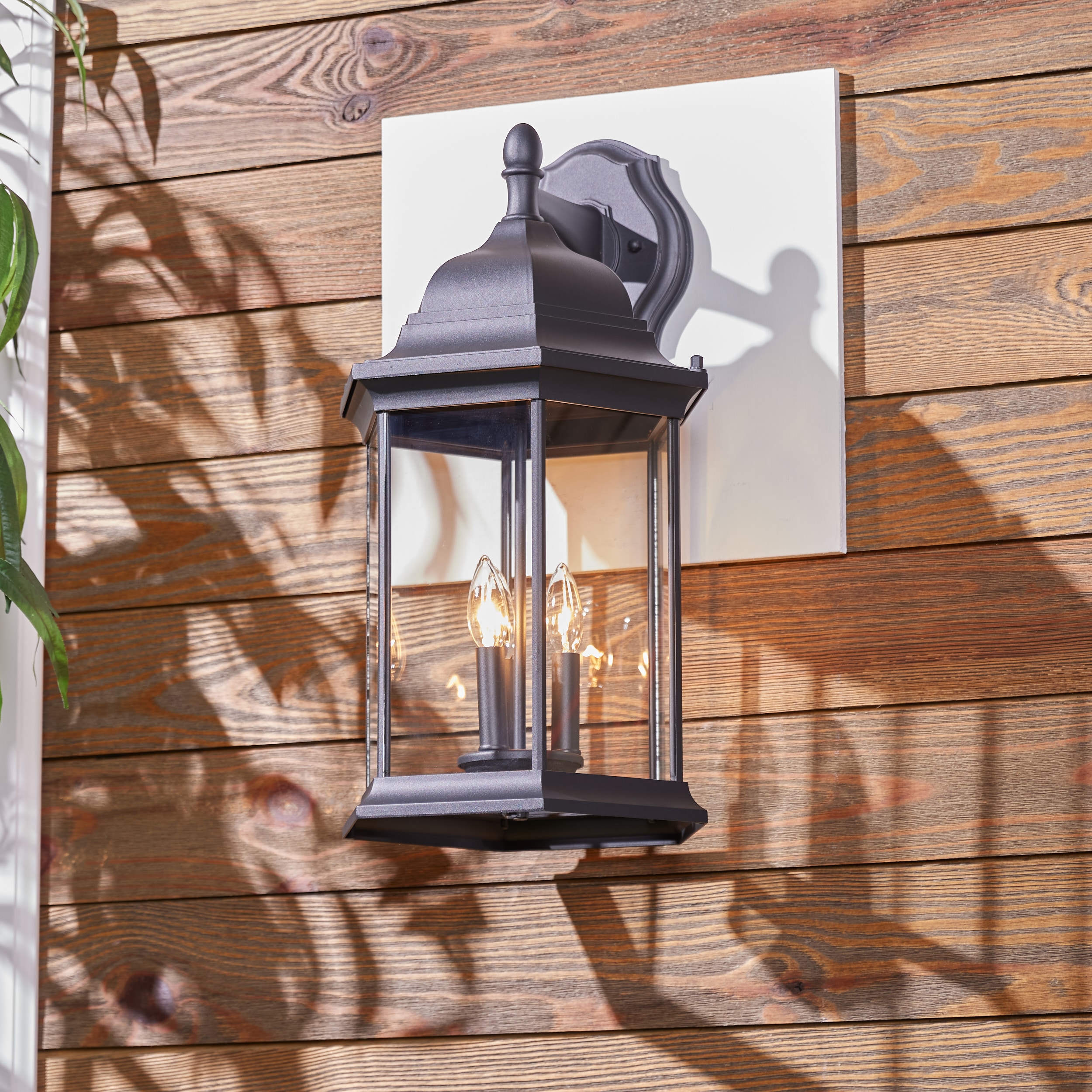 Black Clear Glass 3-Light Outdoor Wall Lantern