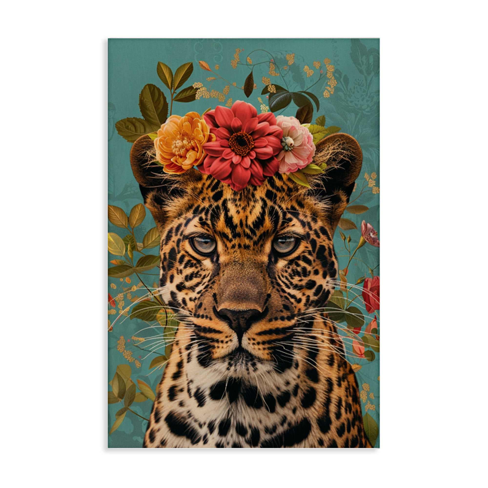 Stupell Industries BT-895-CN-24X36 Floral Crown Wild Cheetah Canvas Wall Art By LSR Design Studio 24 x 36