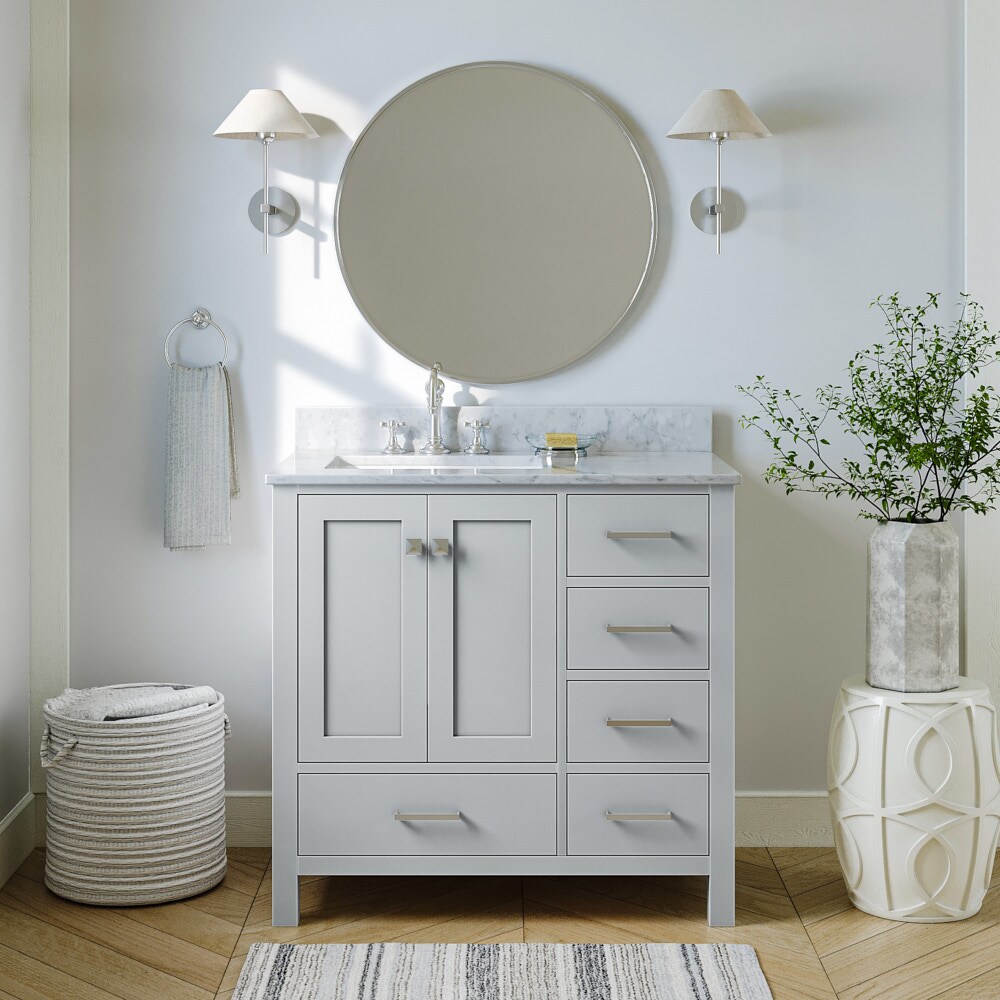 ARIEL Cambridge 37-in Grey Single Sink Bathroom Vanity with White Natural Marble Top