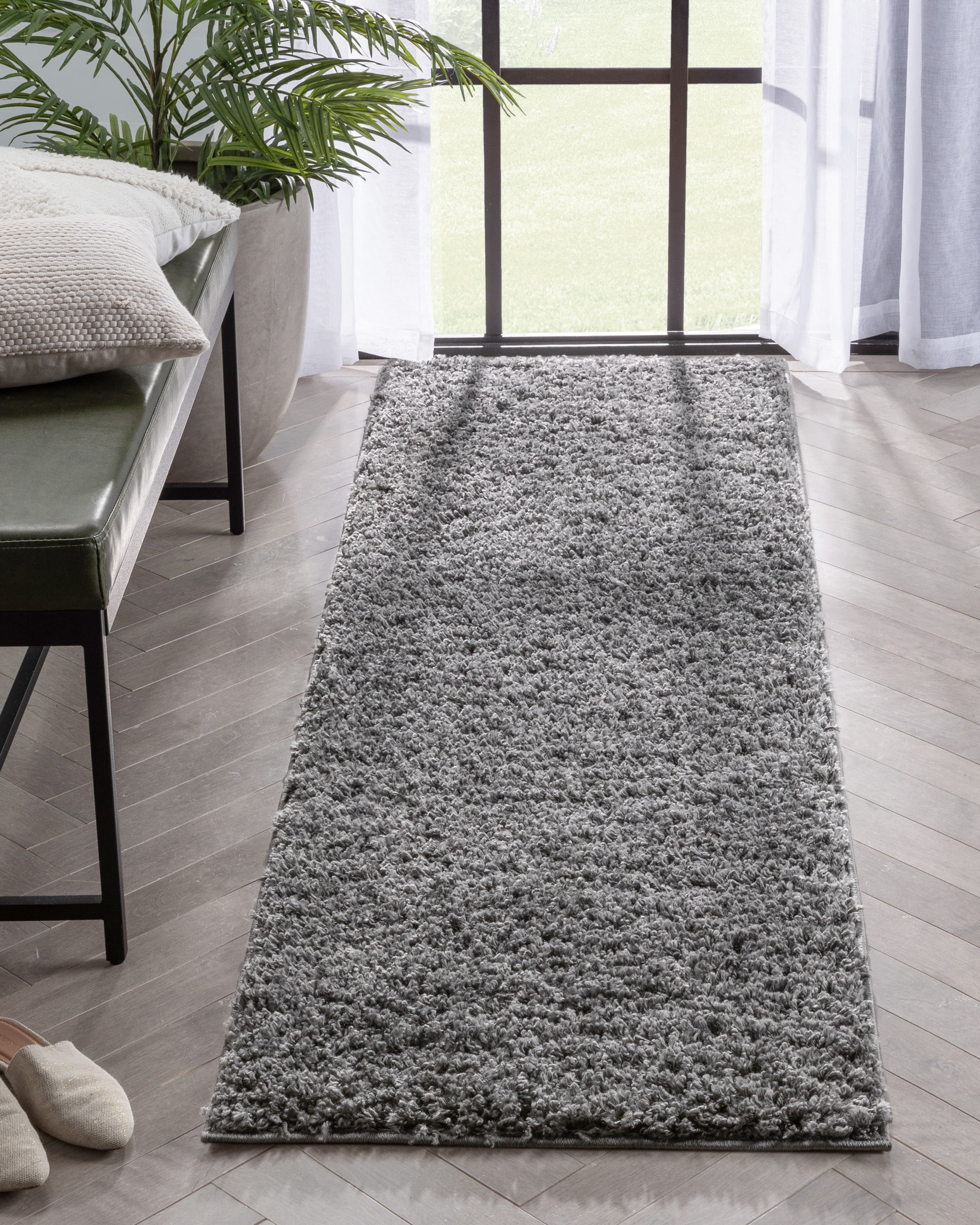 Well Woven ELL-23-2 2 x 7 (ft) Loomed Polypropylene Dark Grey Rectangular Indoor Solid Mid-Century Modern Runner rug