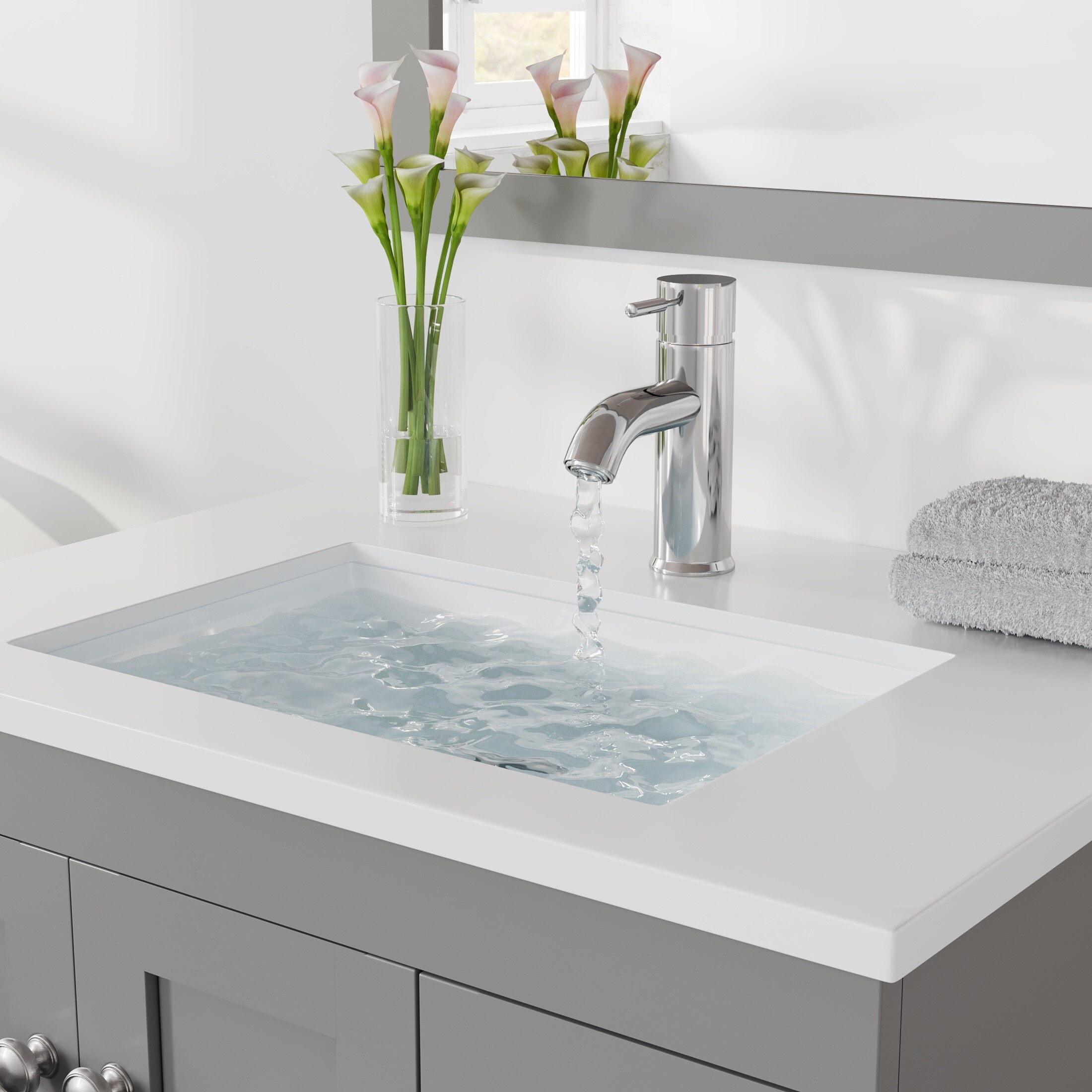 Gray Solid Wood Bathroom Vanity with White Quartz Top, 24-inch