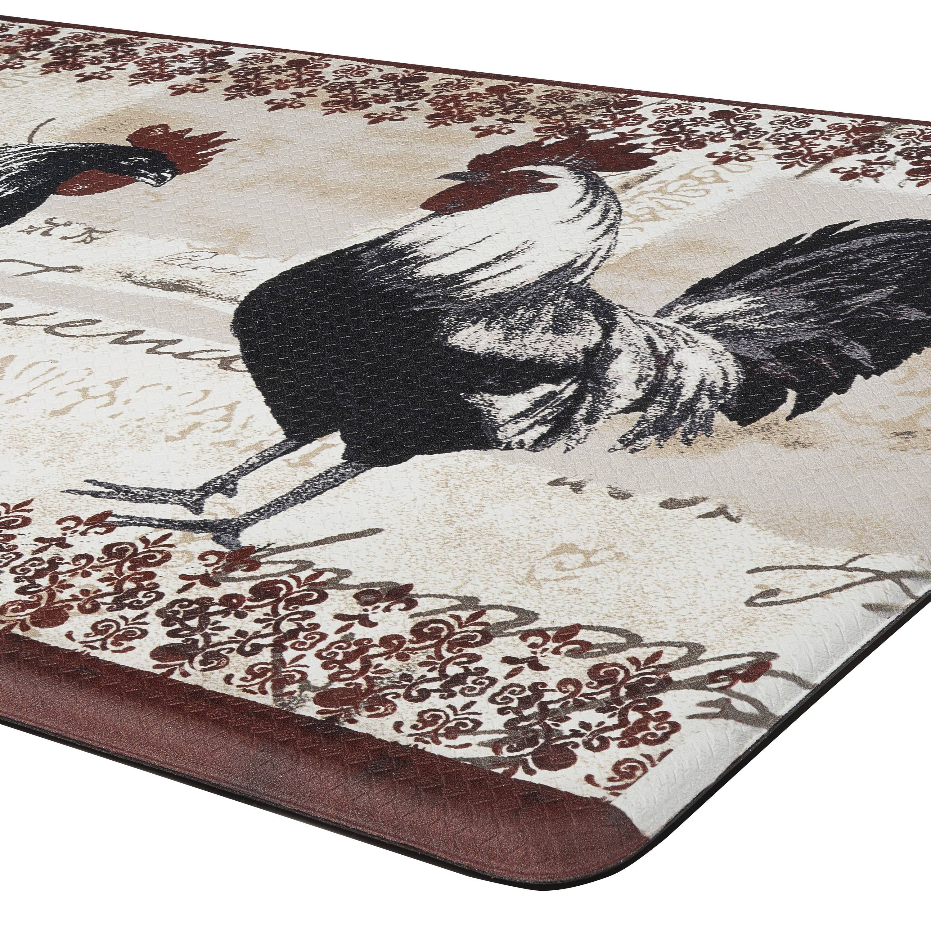 Rooster Design Beige and Brown Memory Foam Anti-Fatigue Kitchen Mat