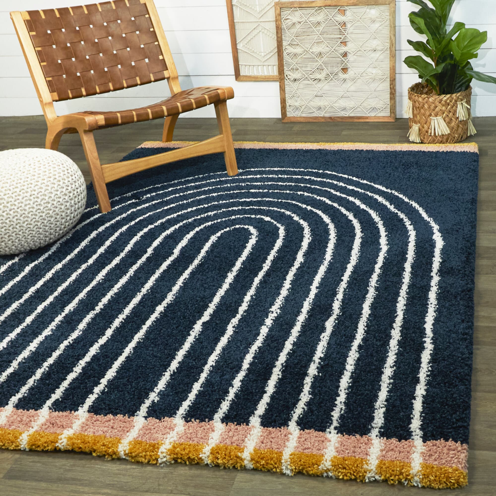 Balta 3091722 8 x 10 (ft) Loomed Polypropylene Navy Rectangular Indoor Stripe Bohemian/Eclectic Area rug