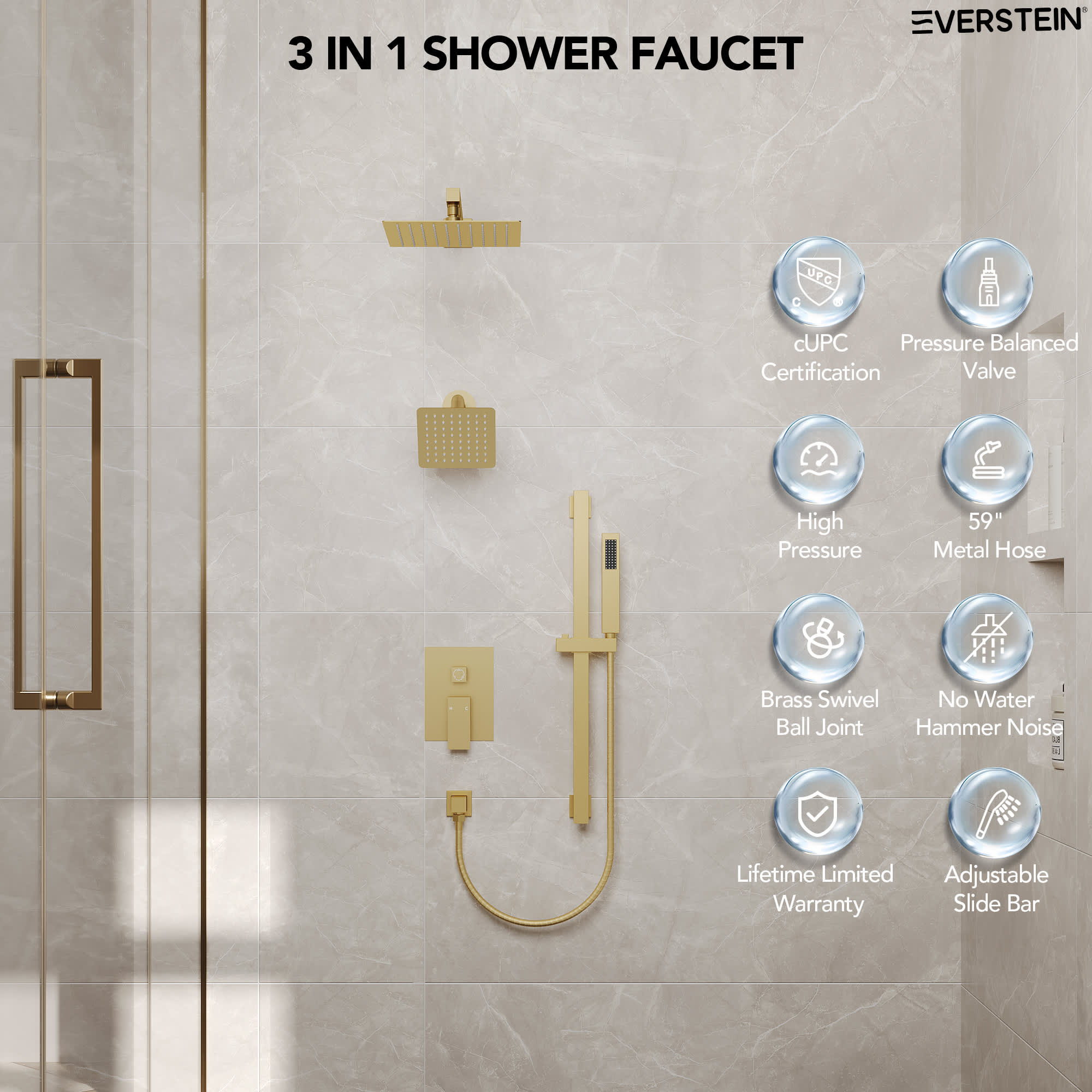 EVERSTEIN SFS-1059-GD10 Showerhead-Bar-Panels - View #4