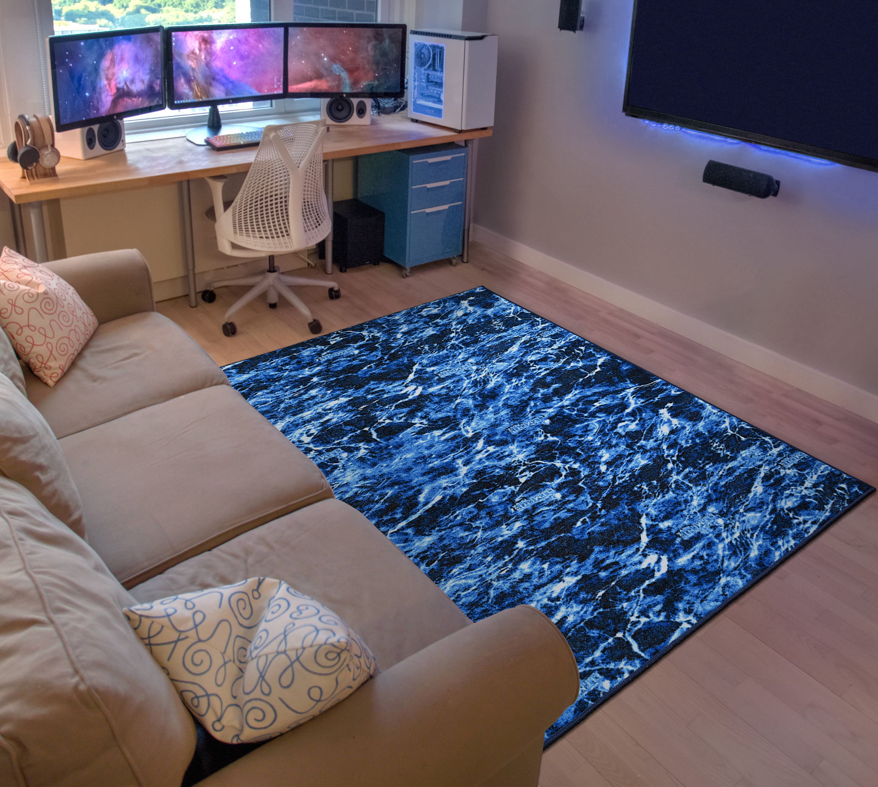Garland Rug MOEL0A072108EE8 Mossy Oak 6 x 9 (ft) Tufted Nylon Elements Aqua Rectangular Indoor Abstract Farmhouse/Cottage Area rug