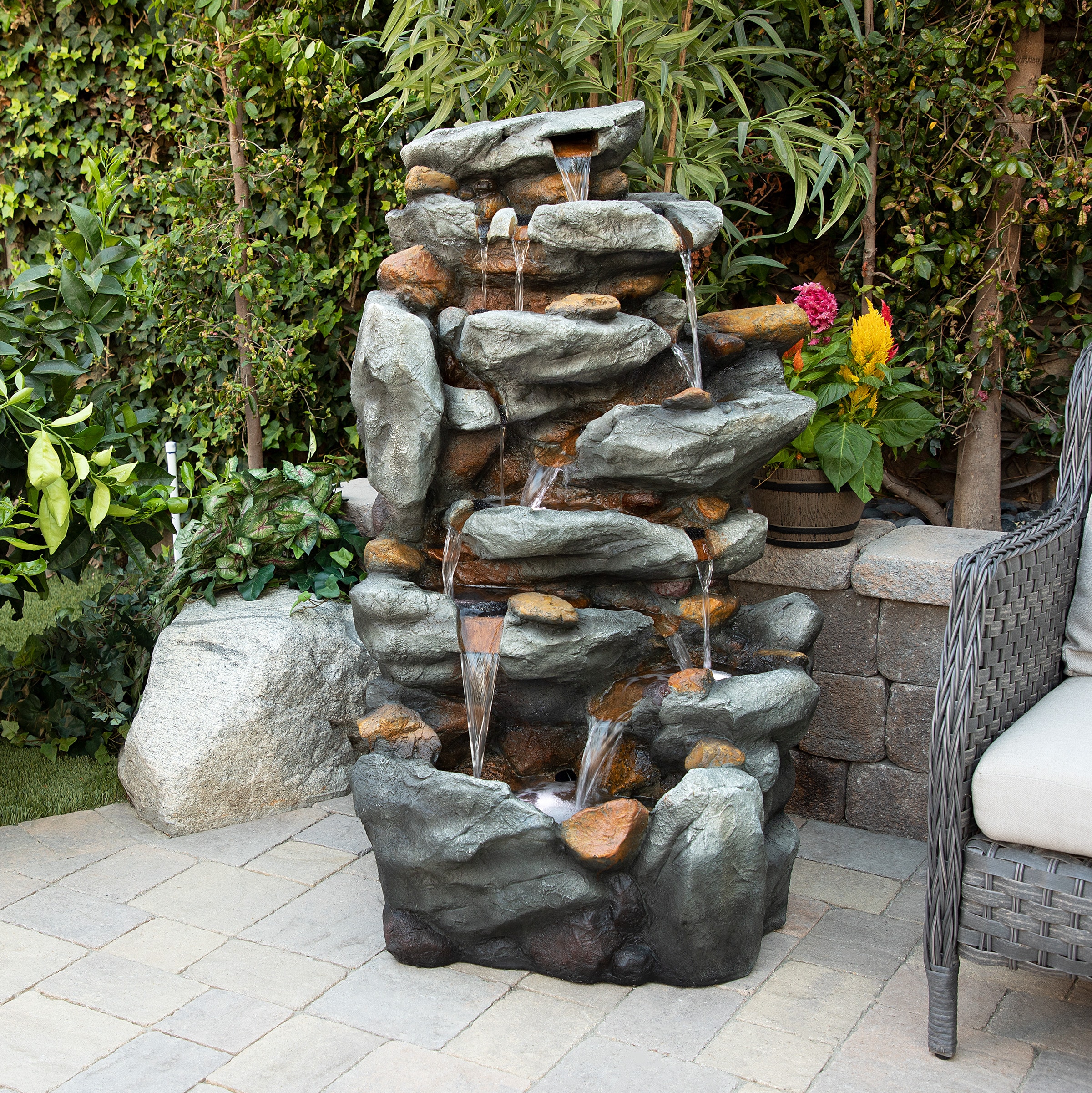 Alpine Corporation 50-in H Resin Tiered Outdoor Fountain Pump Included ...