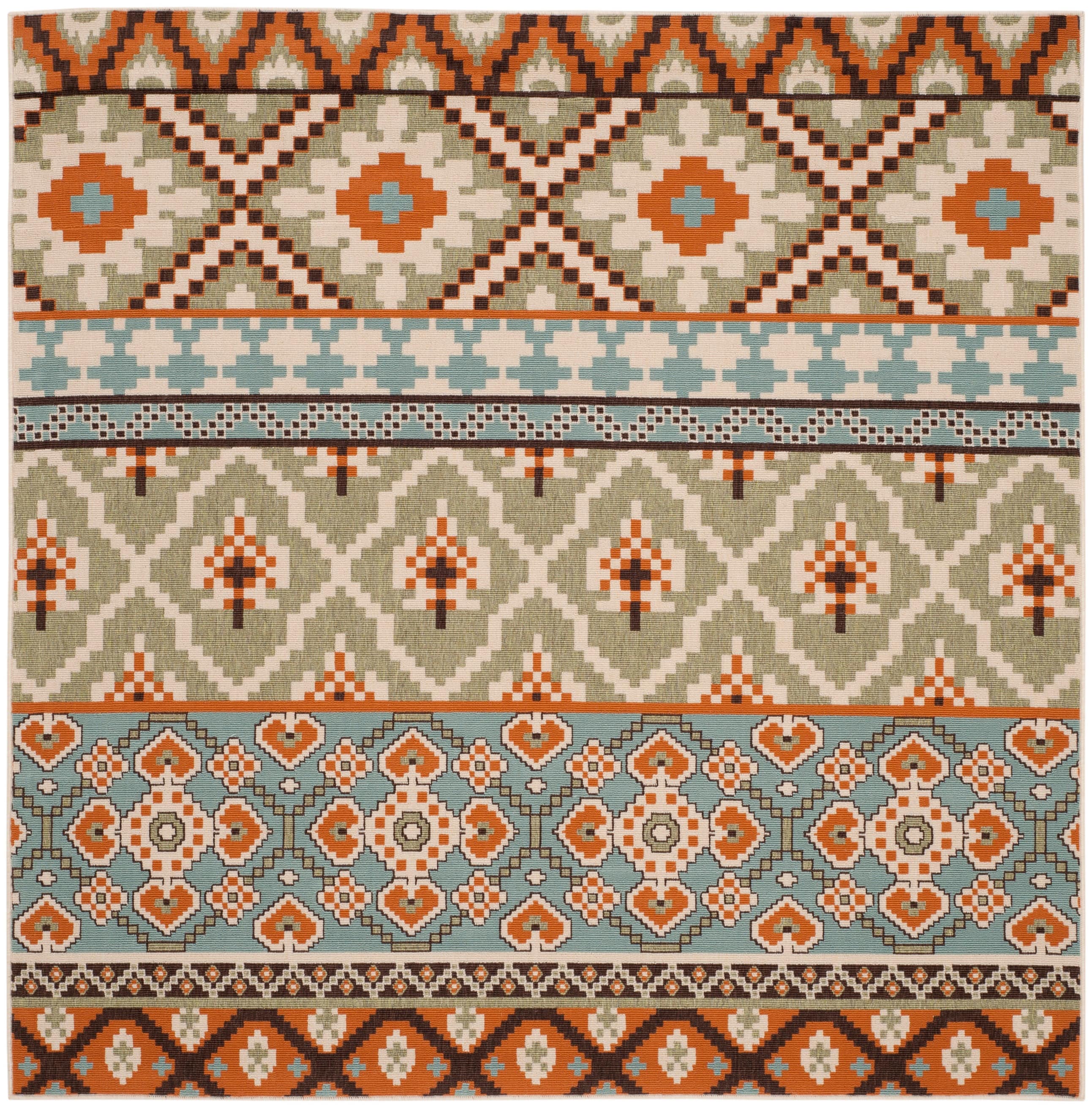Safavieh VER097-0745-7SQ Veranda Srbislava 7 x 7 (ft) Loomed Synthetic Green/Terracotta Square Indoor/Outdoor Abstract Coastal Area rug