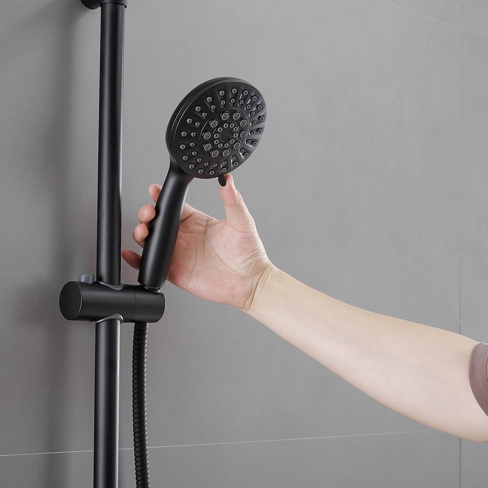 Matte Black Wall Mounted Dual Shower Head with Stainless Steel Hose