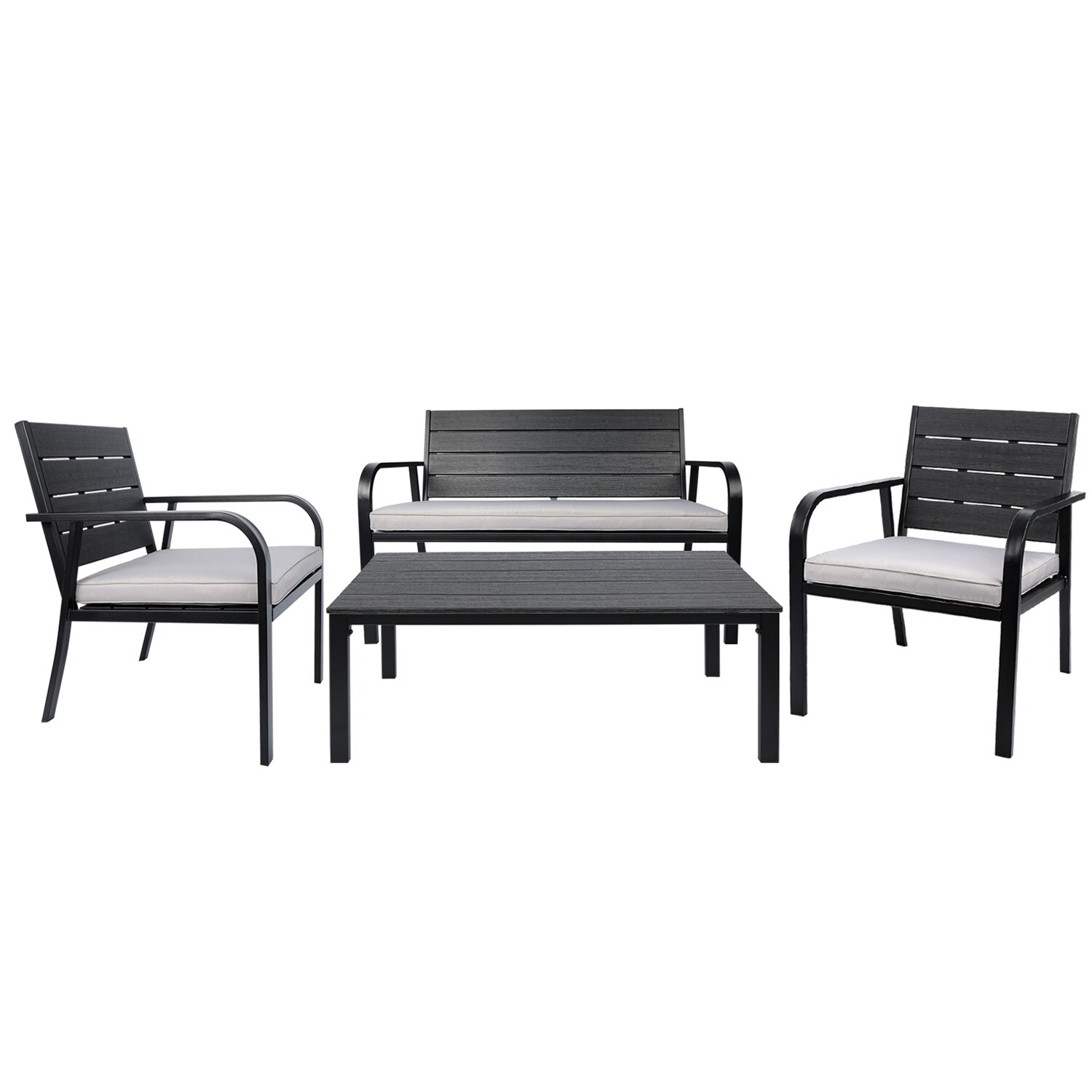 SINOFURN SYB690001GY 4 -Piece Patio Conversation Set with Gray Cushions