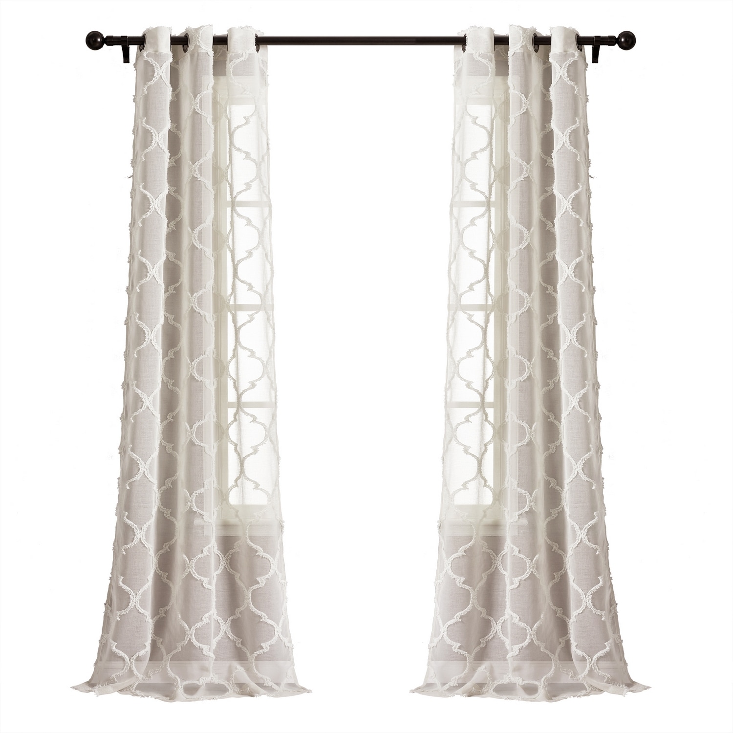 Beige Sheer Grommet Top Polyester Window Panels, 38" x 95", Set of 2