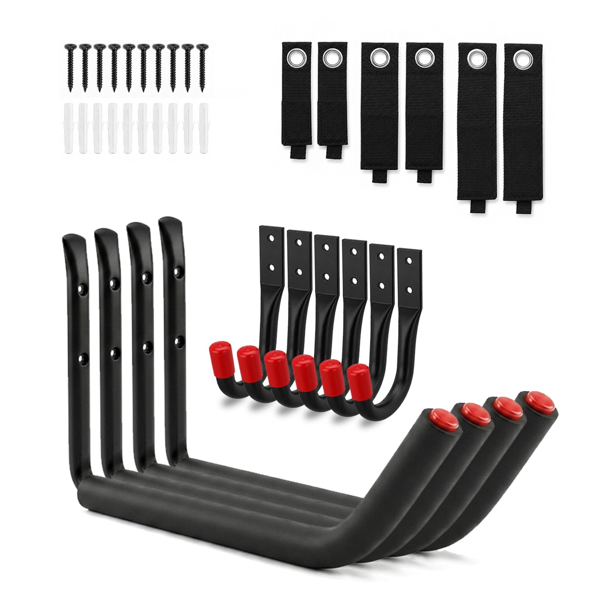 Phyfalip  16 Piece Heavy Duty Garage Storage System 4x15 Jumbo Kayak Hooks with Extended EVA Foam Padding 110 LB 6x3 5 Metal J Hooks 6 Storage