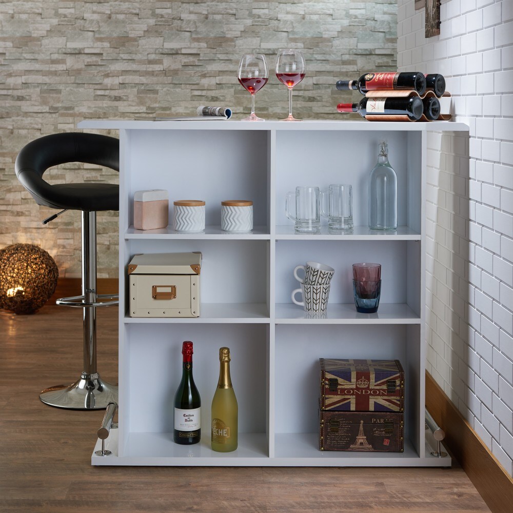 GlasFlength Kite White High Gloss Finish Bar Table Modern Home Bar ...