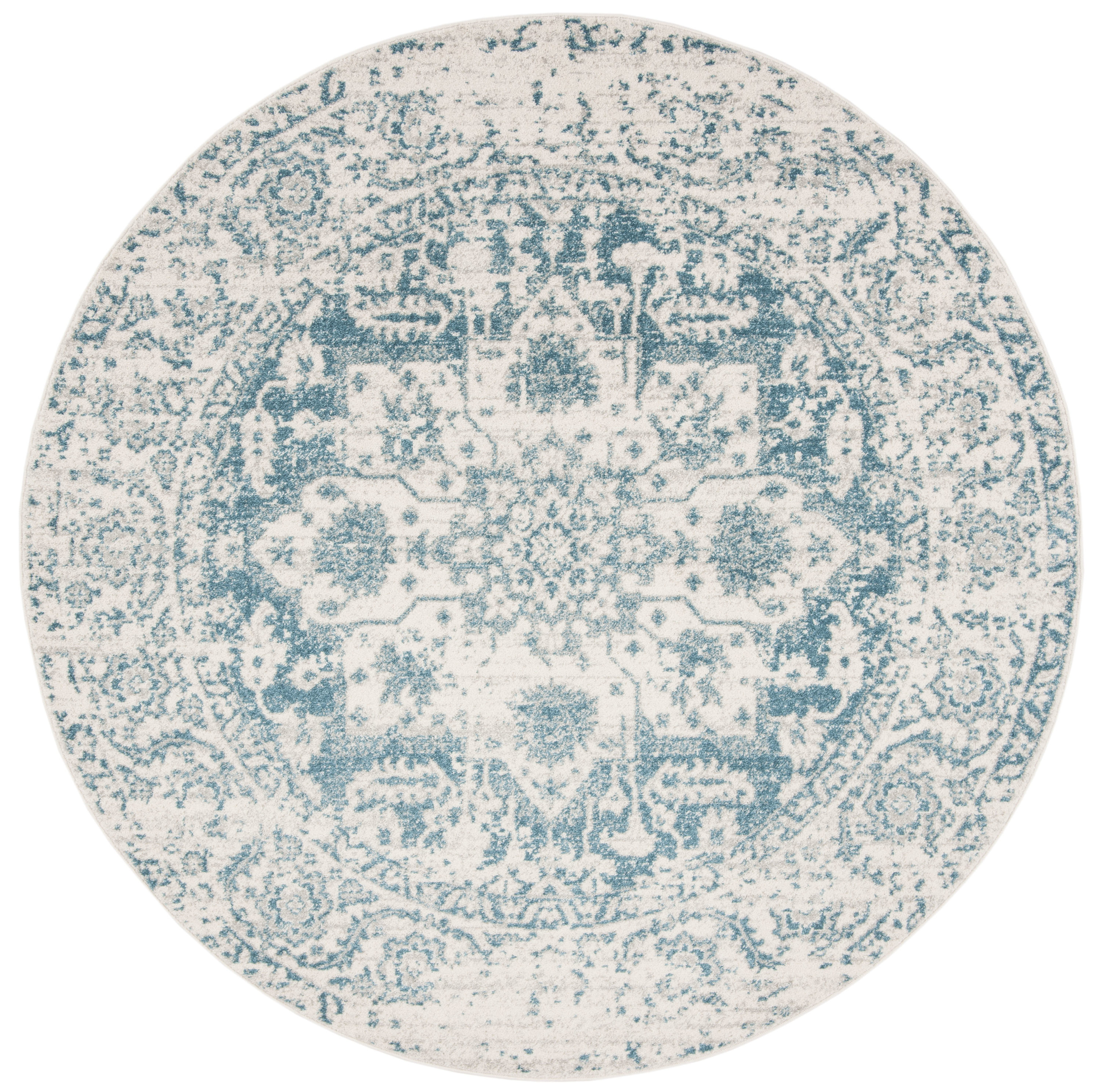 Safavieh MAD603J-9R Madison Nord 9 x 9 (ft) Loomed Synthetic Teal/Ivory Round Indoor Distressed/Overdyed Vintage Area rug