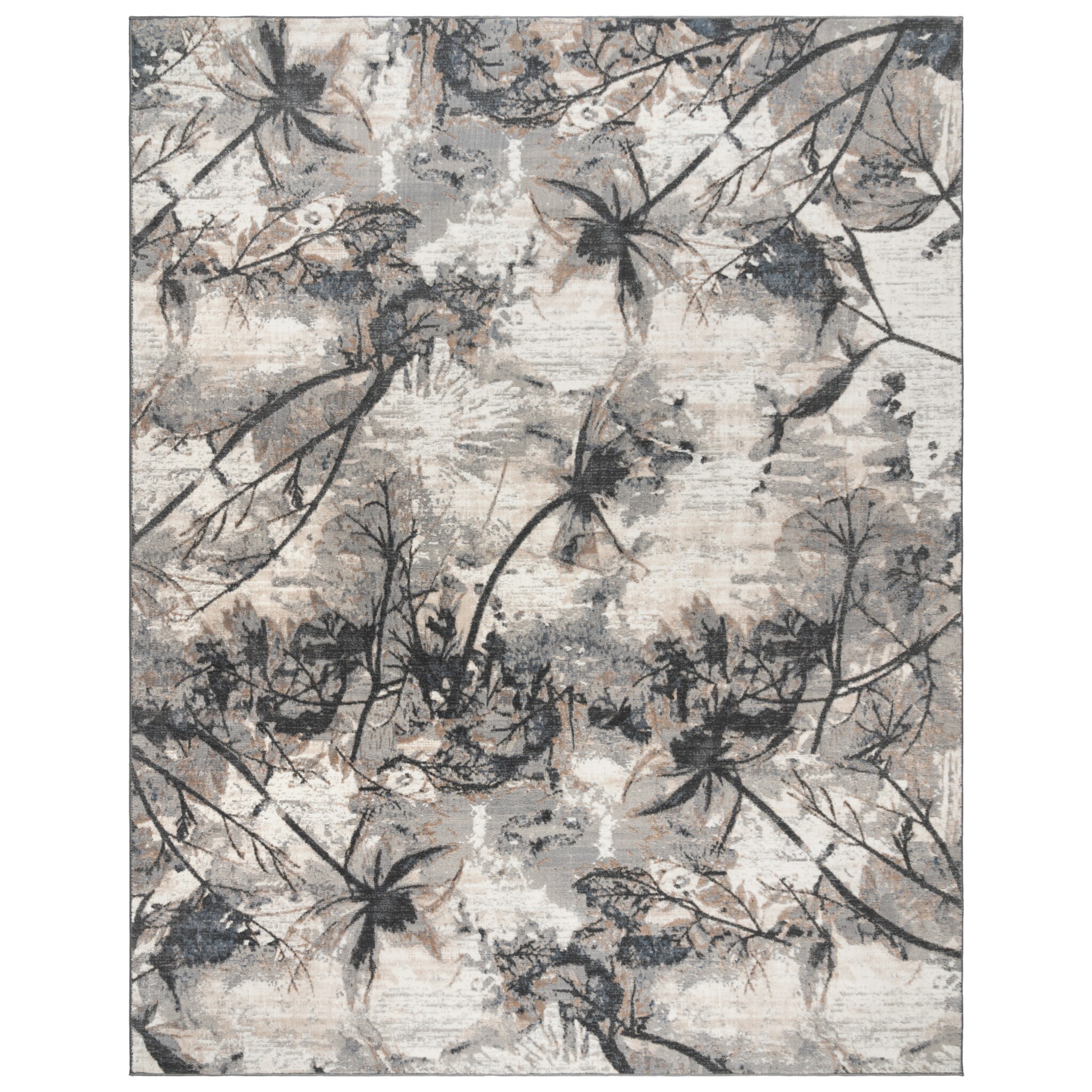 Scalia Gray Abstract Floral 2'7"x8' Synthetic Area Rug
