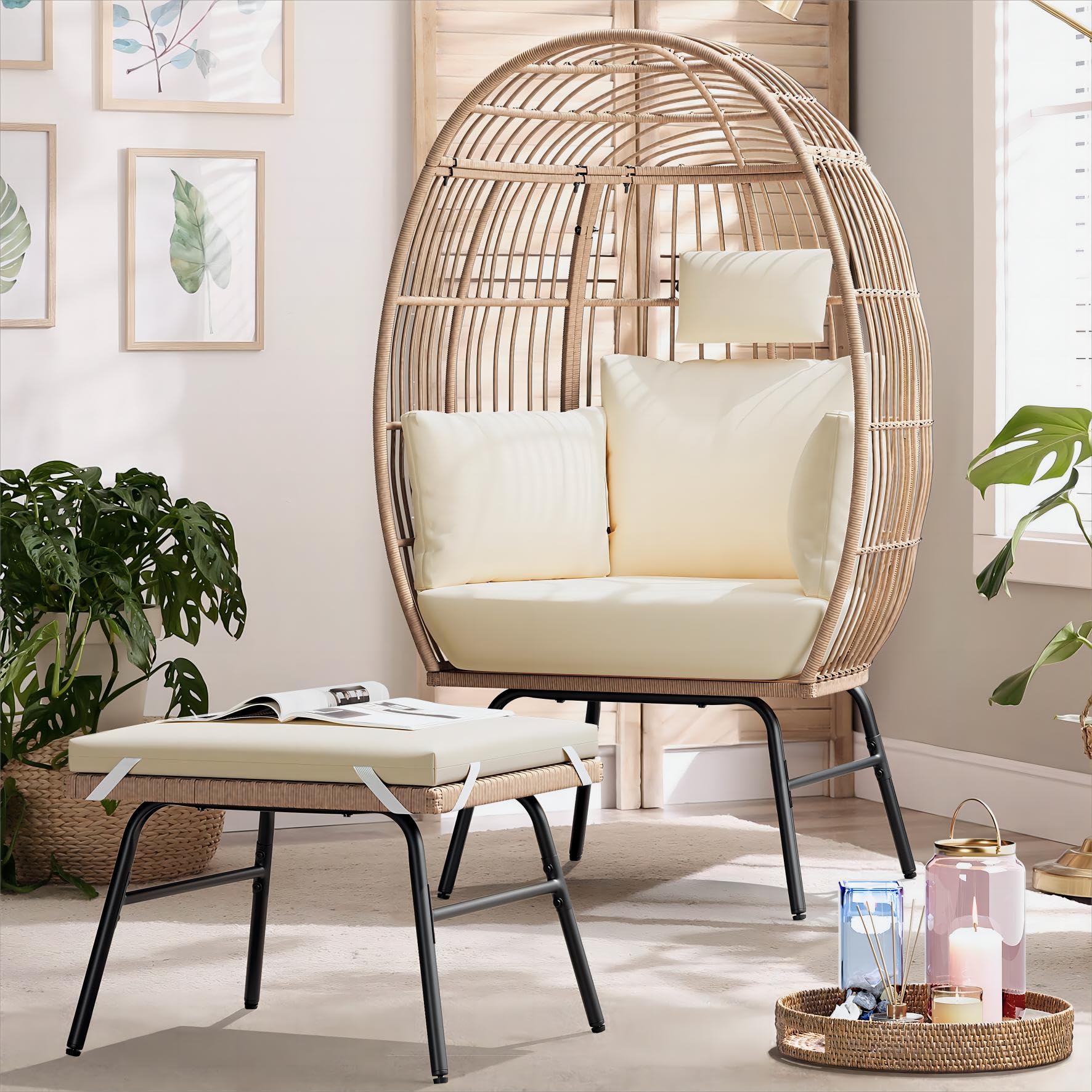Oizaye ZWG-51814 Grey Metal Frame Stationary Egg Chair with Gray Cushioned Seat