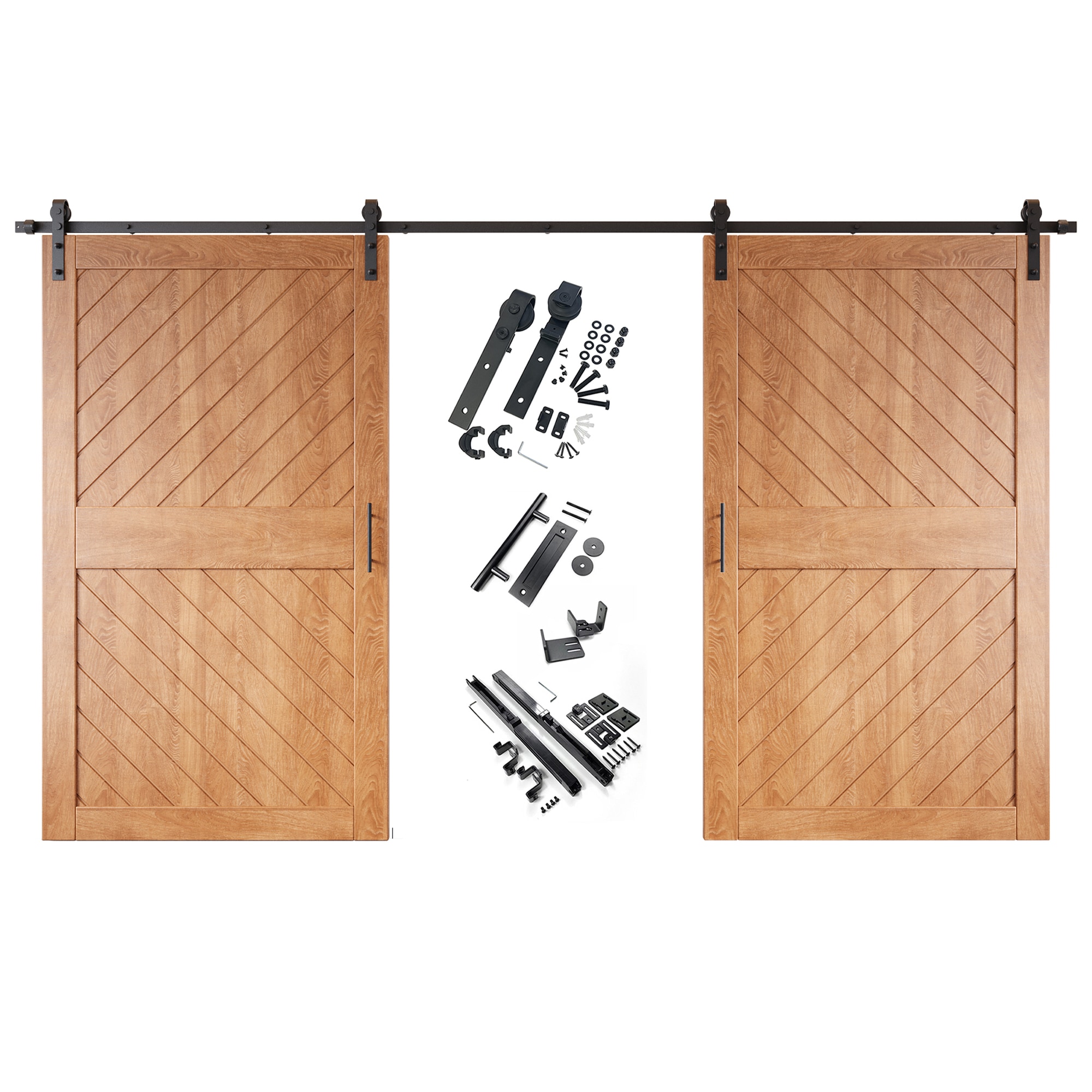 HOMACER YT2H216C-XT3-5084-EA 50-in x 84-in Early American Prefinished Non-standard Pine Wood Solid core Double Barn Door (Hardware Included)