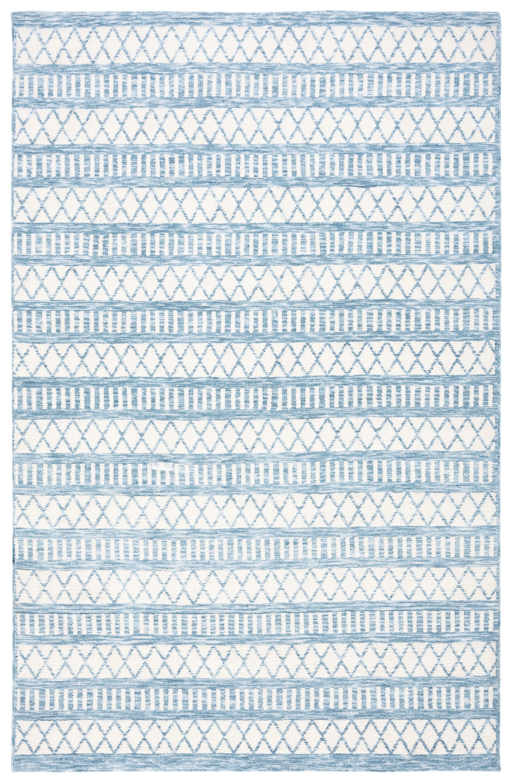 Ivory and Blue Washable Synthetic Area Rug, 3' x 5'