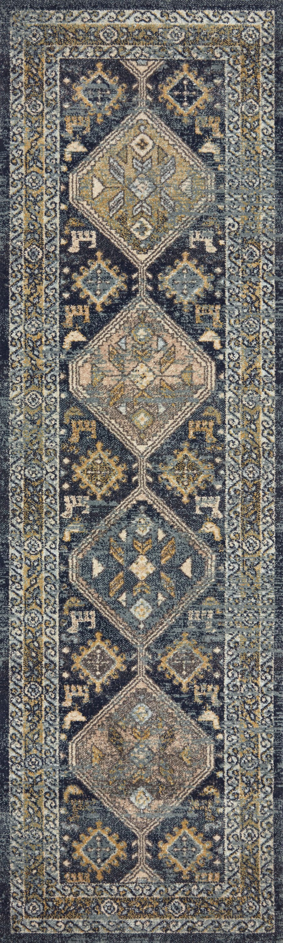 Oriental Reversible Navy Blue Synthetic Runner Rug 27"x90"