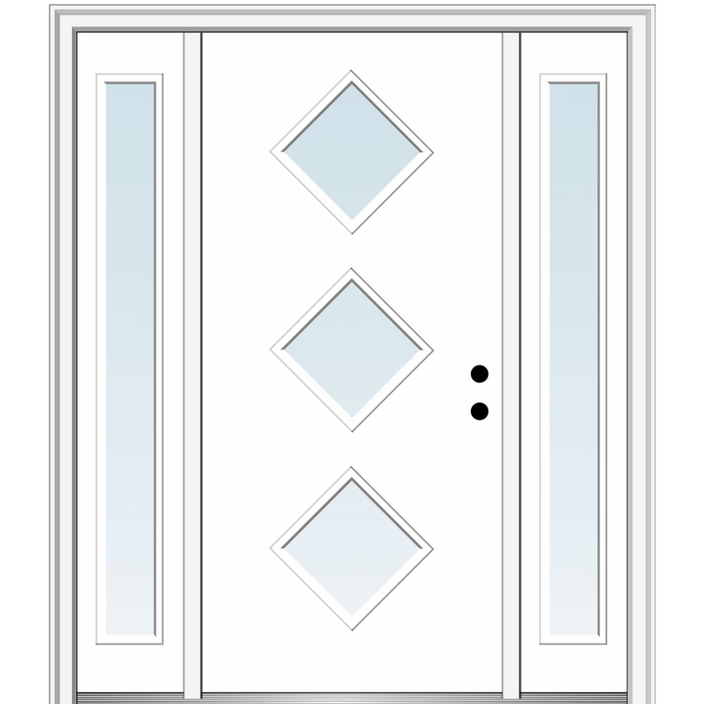 MMI DOOR ZZ348991L 64-in x 80-in x 6-9/16-in Fiberglass Pulse lite Left-hand inswing Brilliant White Painted Prehung Front Door with Sidelights with Brickmould Insulating core
