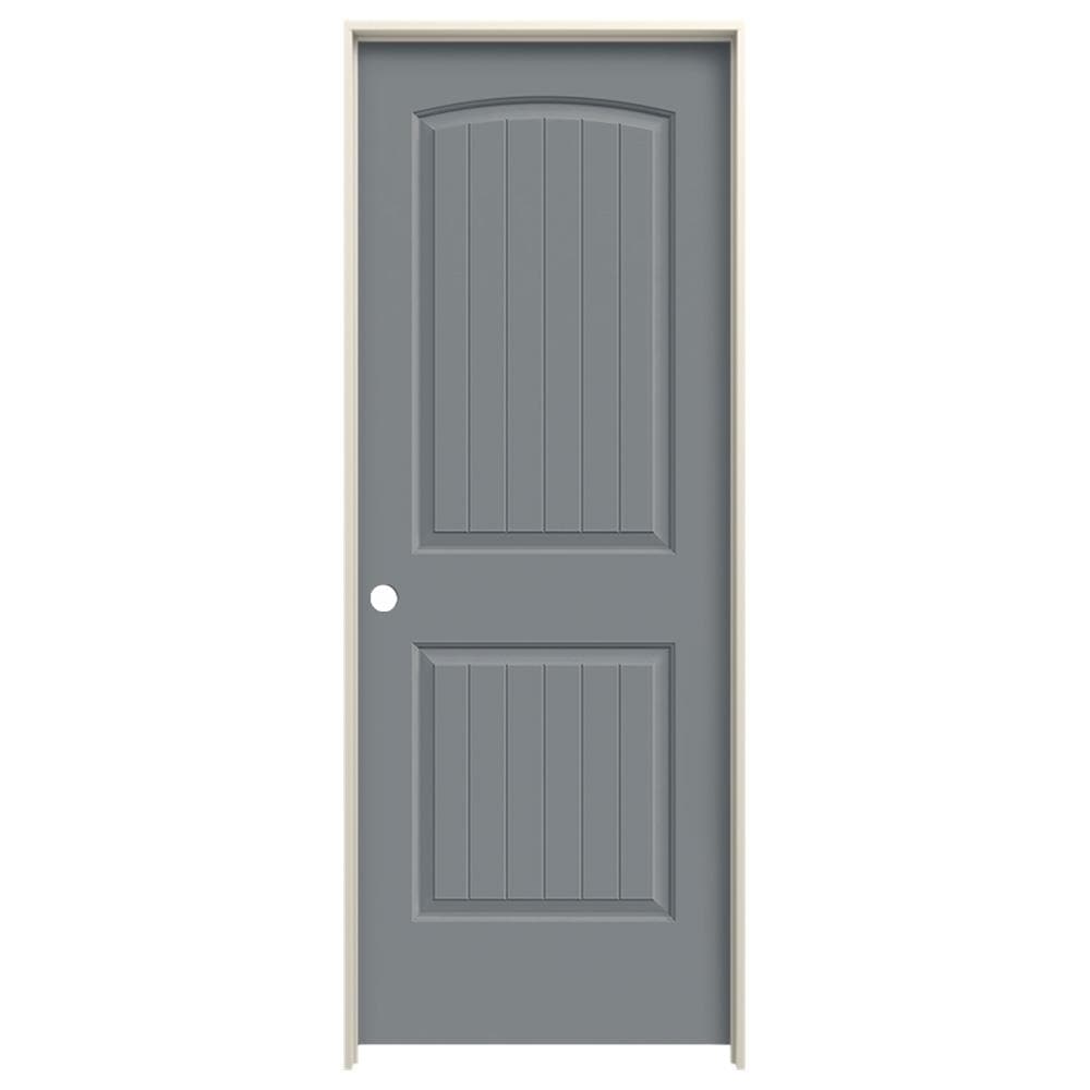 JELD-WEN LOWOLJW225800041 24-in x 80-in Graphite Hollow Core 2-panel Round Top Plank Right Hand Smooth Prefinished Molded Composite Flat Jamb Single Prehung Interior Door