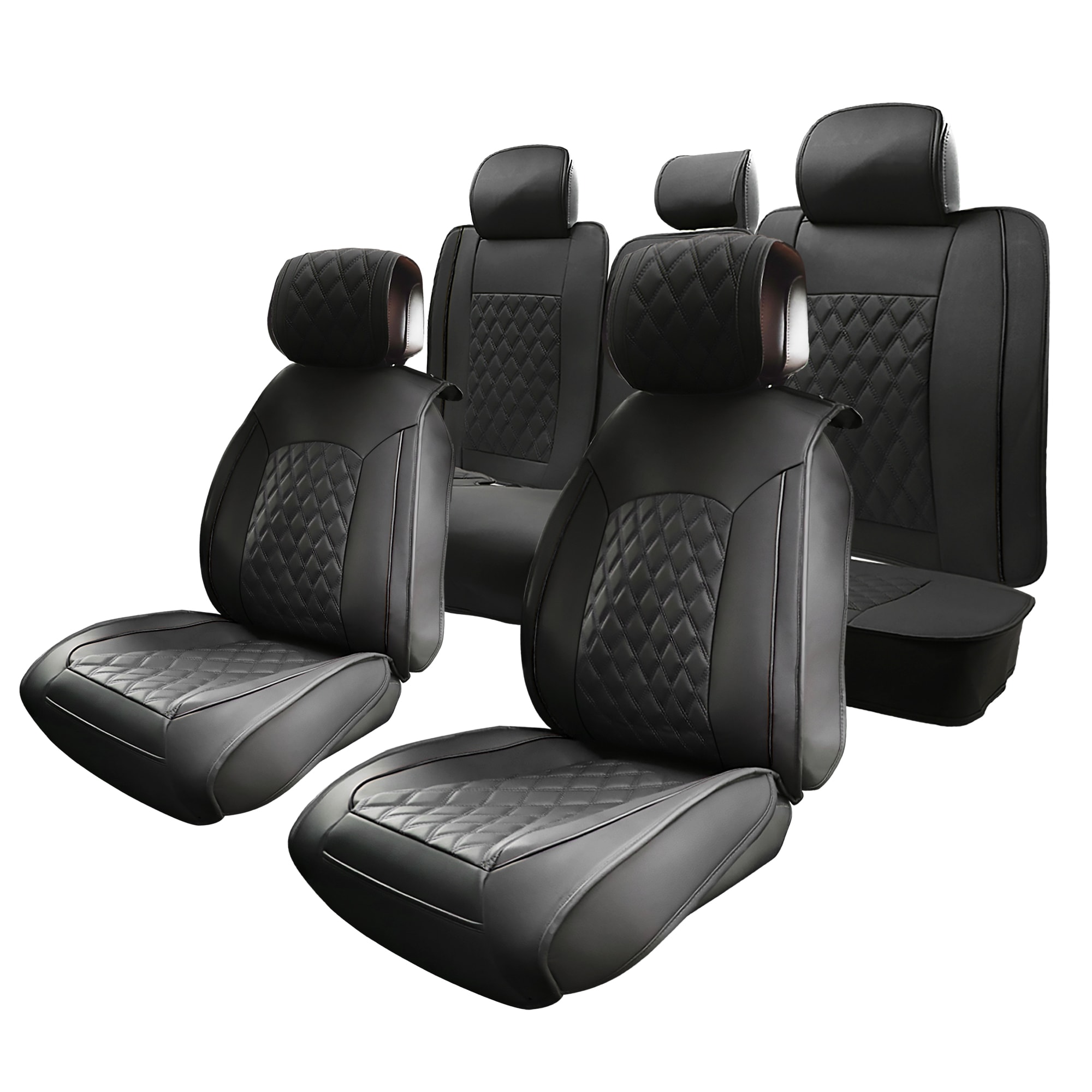 Unique Bargains 5pcs Front Rear Seat Cover Protectors Pad Waterproof Faux Leather Black