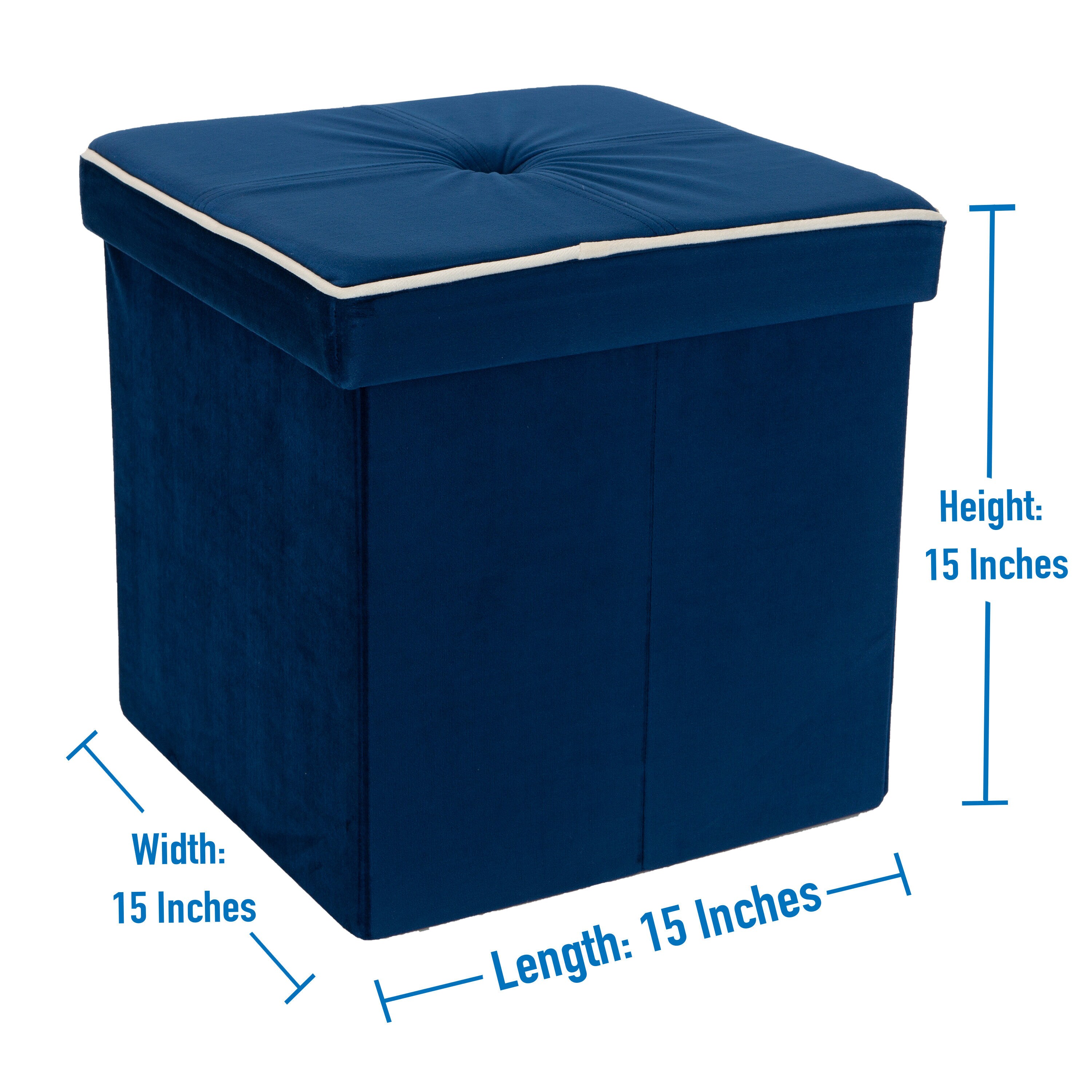 Simplify F-0629-NAVY Casual Navy Velvet Storage Ottoman