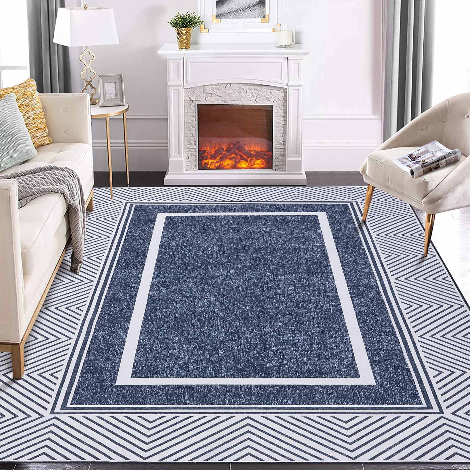 Garvee YXY-LO-PHO-134WGHT6 6 x 9 (ft) Loomed Polyester Blue Rectangular Indoor Geometric Mid-Century Modern Machine washable Area rug