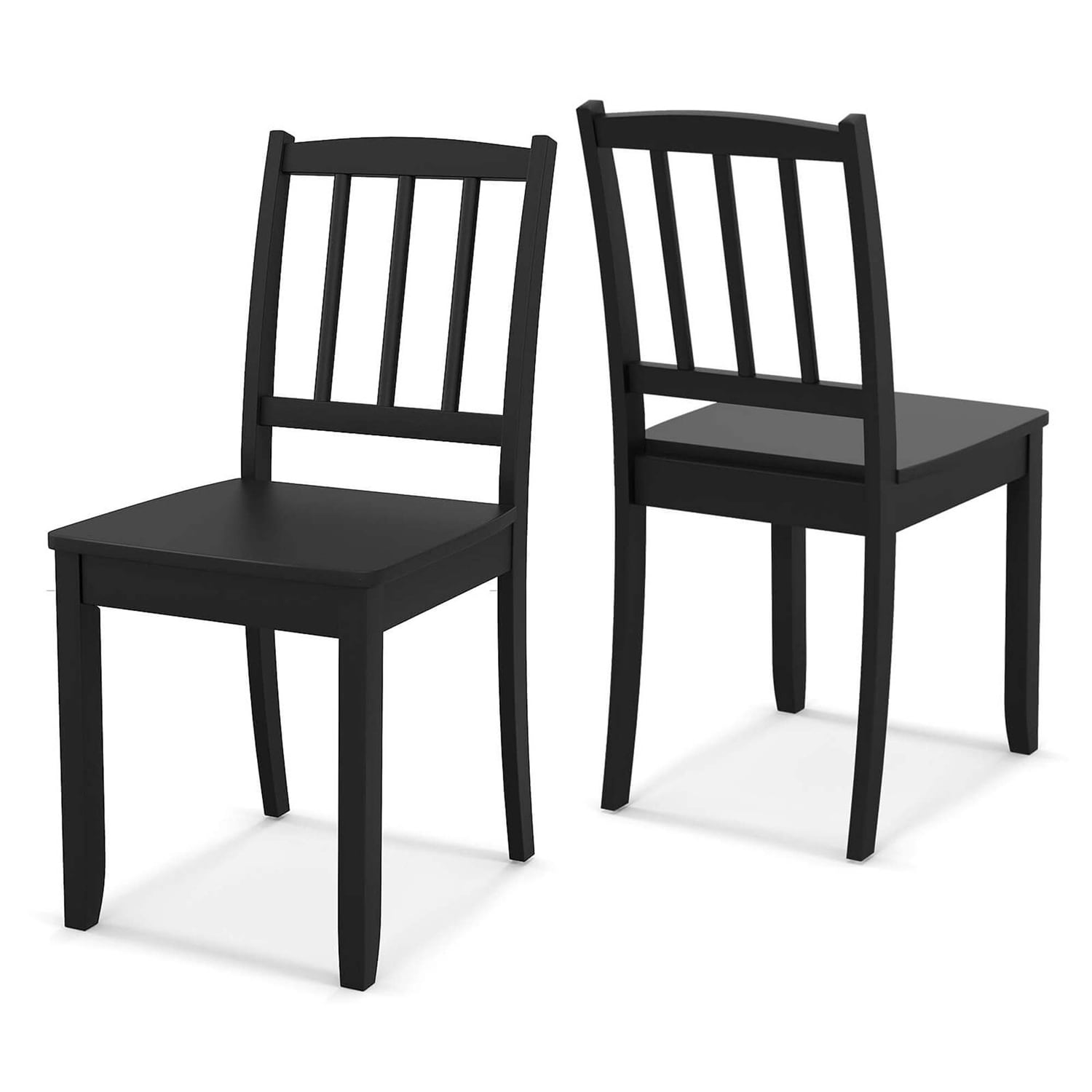 Costway -  Wood Dining Chair Set of 2 with Rubber Wood Legs Curved Backrest for Kitchen Black