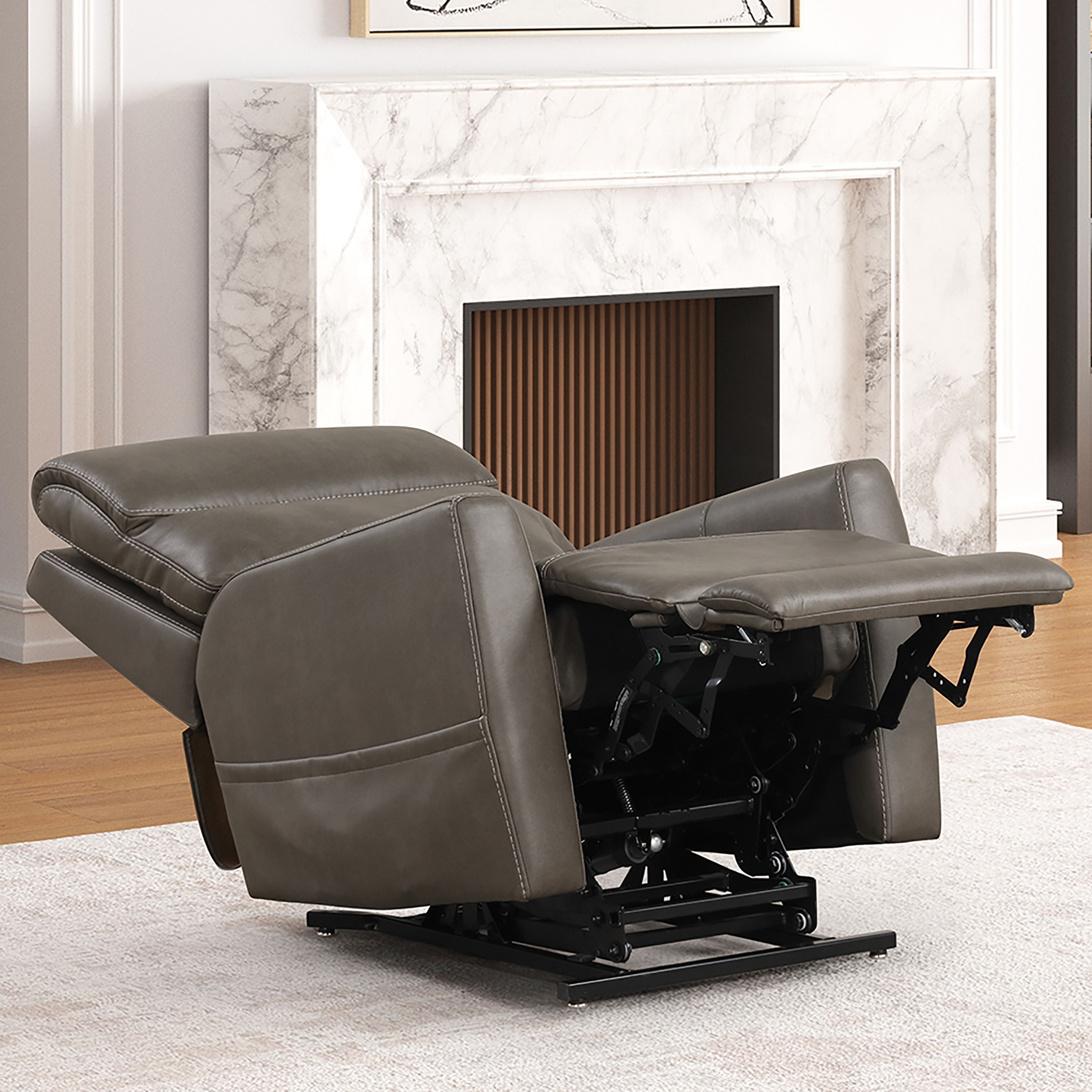 Gray Faux Leather Lift Recliner with USB Charging