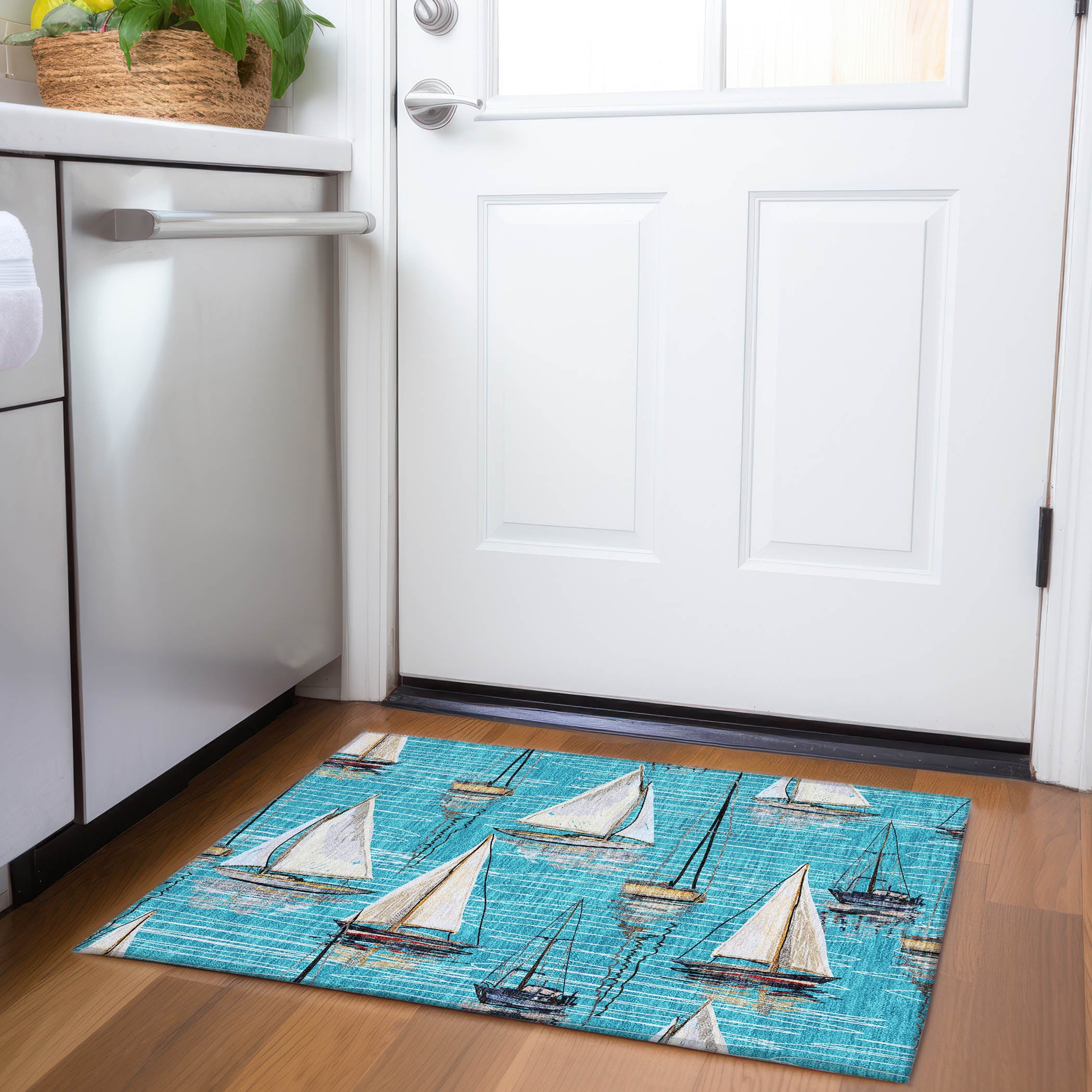 Addison Rugs AMF153TE20X30 Mayfield AMF153TE 2 x 3 (ft) Loomed Teal Rectangular Indoor Geometric Machine washable Pet Friendly Area rug
