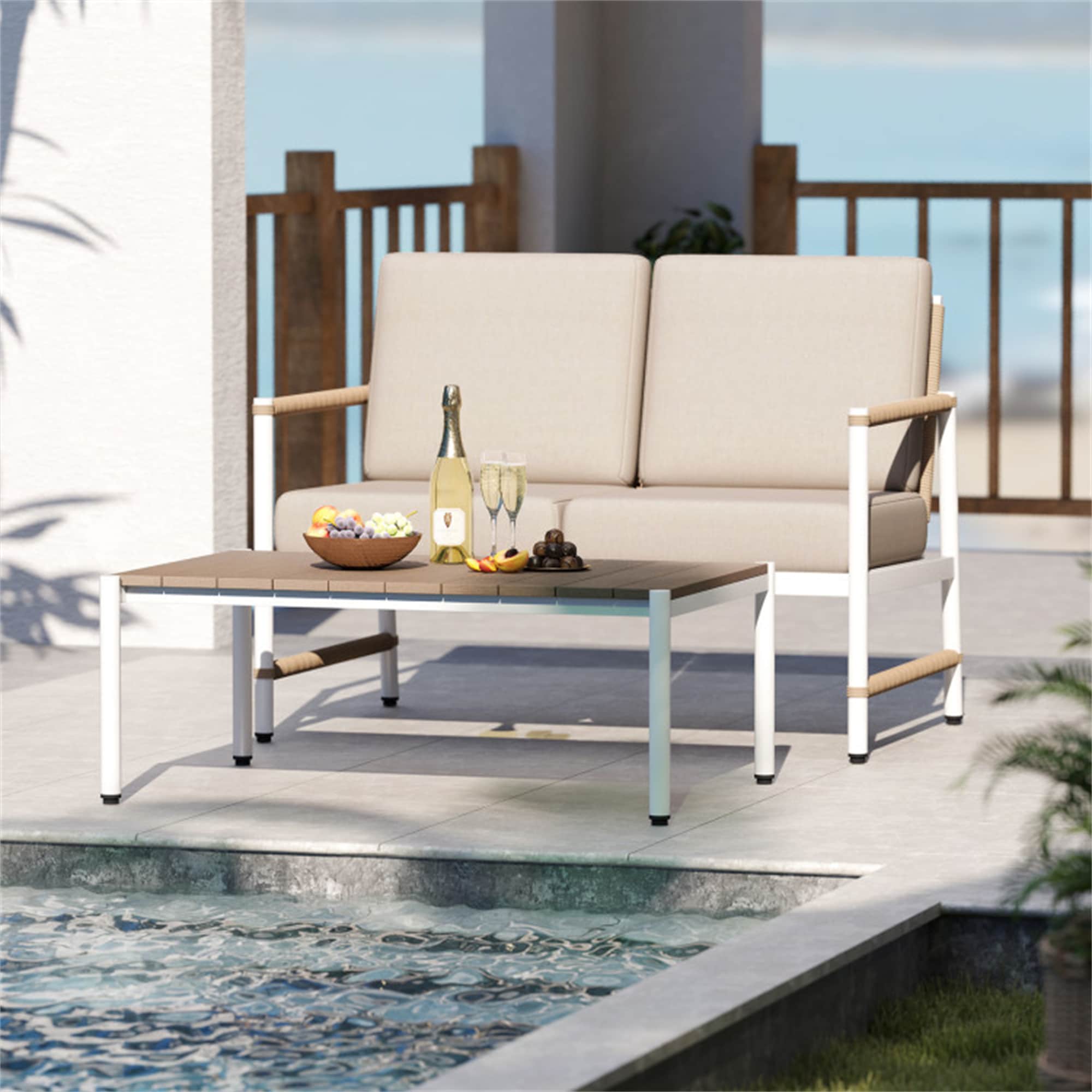 BABOOM BOM-64GR-22-CO 2 -Piece Patio Conversation Set with Gray Cushions