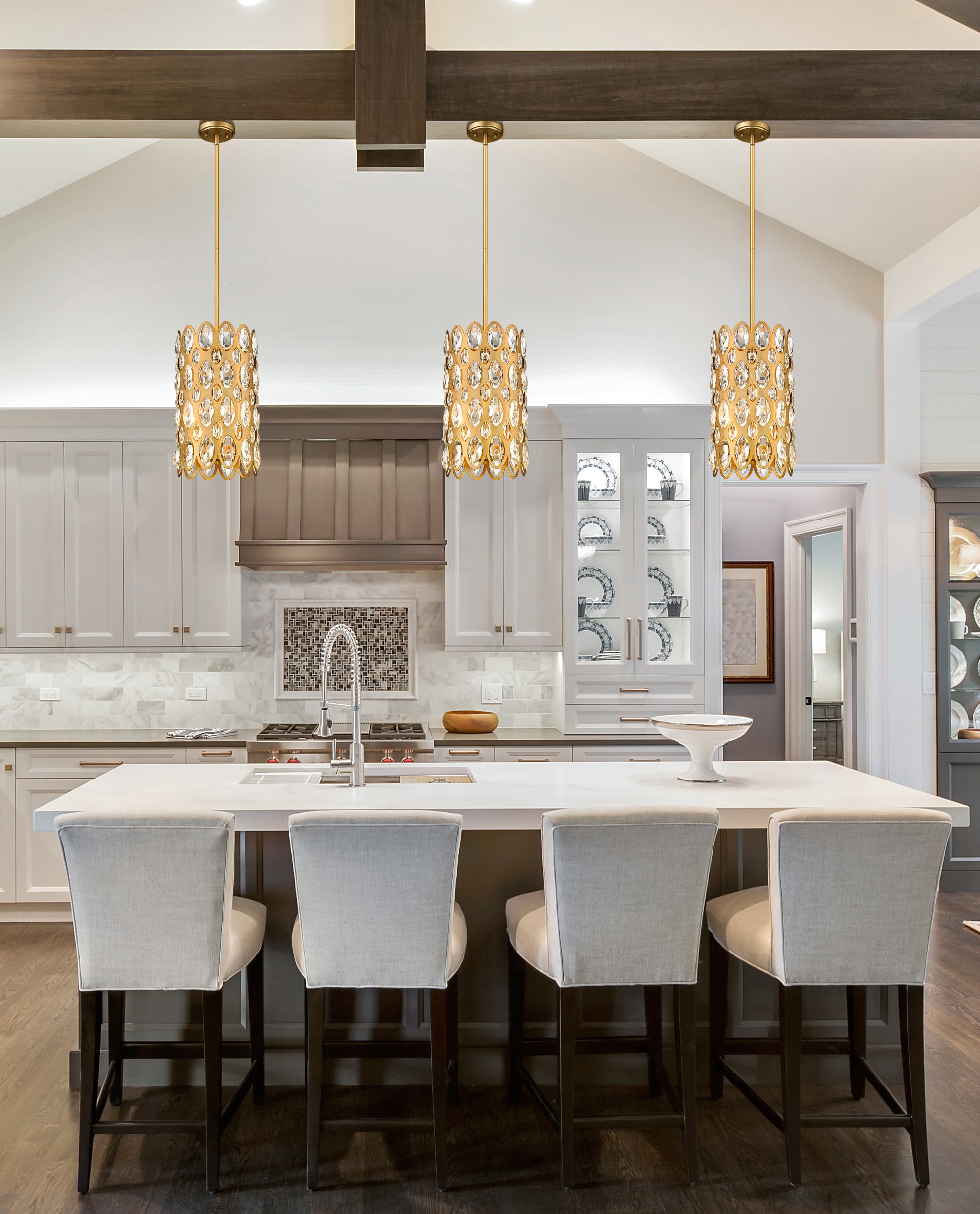 Heirloom Brass and Crystal 3-Light Drum Pendant for Indoor/Outdoor