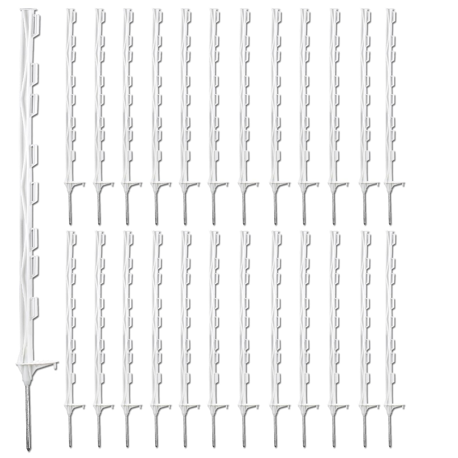 Etokfoks 25 Pack 48 in White Plastic Electric Fence Posts with 8 Clips ...