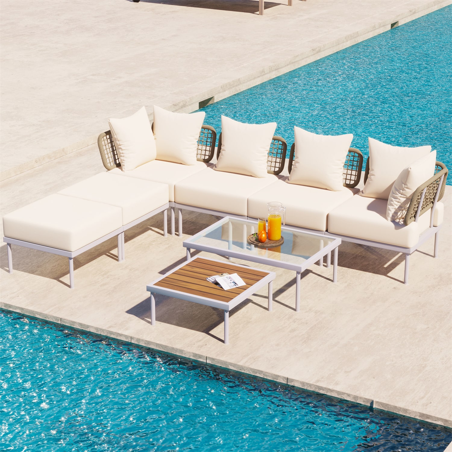 BABOOM BOM-0147ORTPX 8 -Piece 2 Patio Sofa Conversation Set with Off-white Cushions