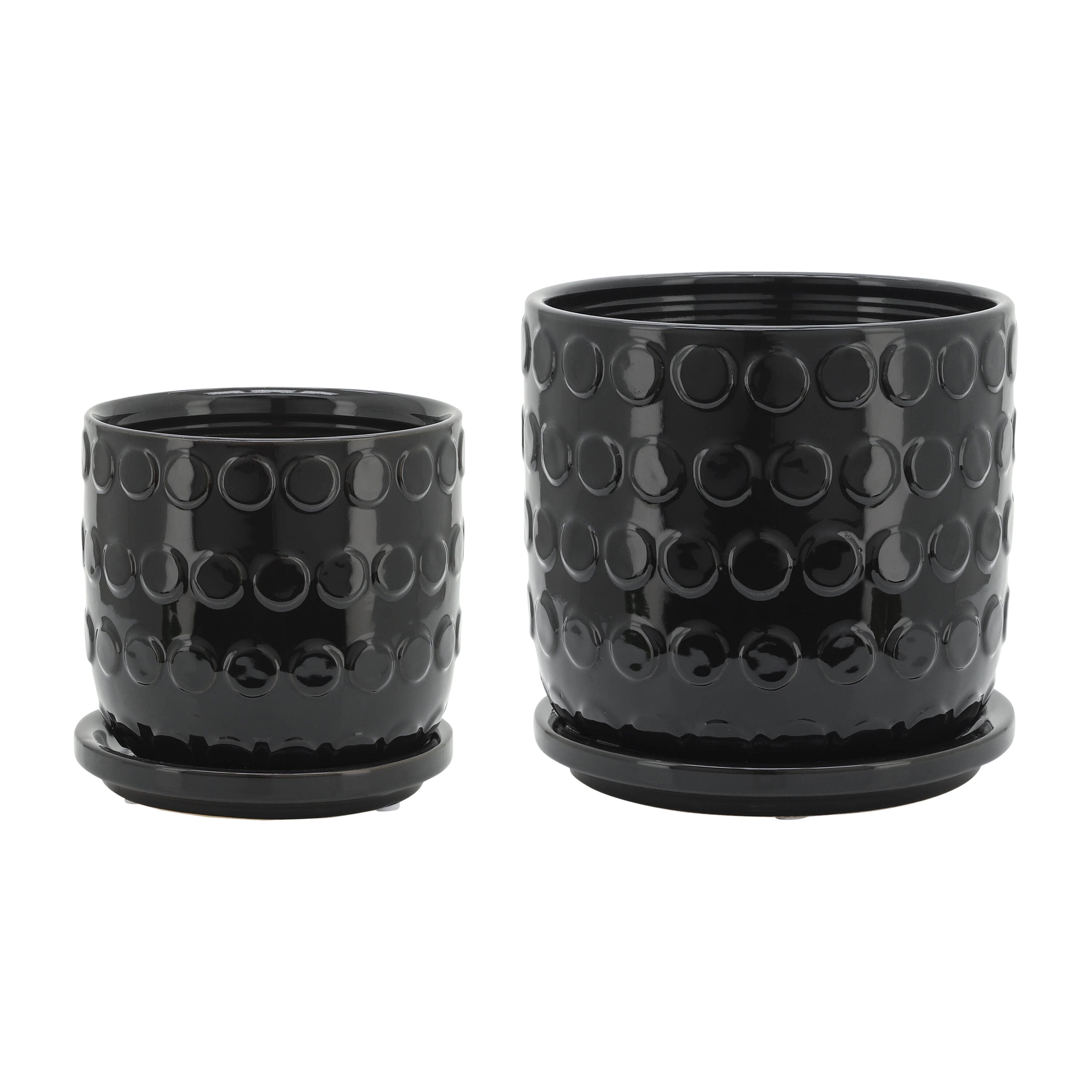 Sagebrook Home 15785-03 Round 6.0-in W Small Black Ceramic Indoor/Outdoor Planter with Drainage Holes Attached Saucer