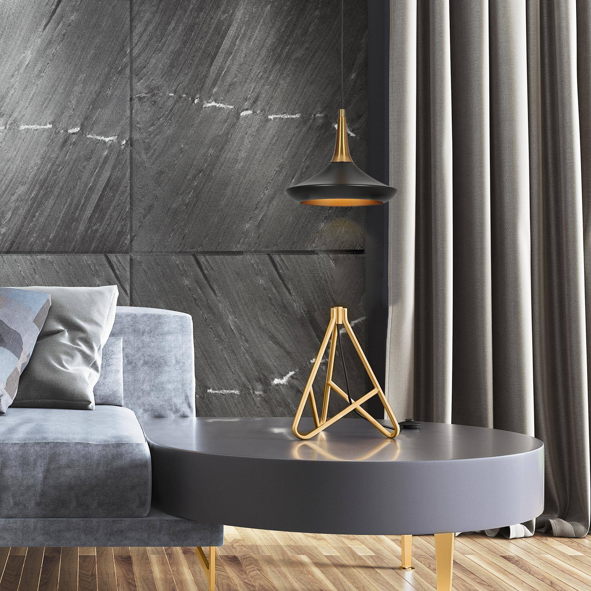 Matte Black and Brass Mini Pendant Light with Glass Shade
