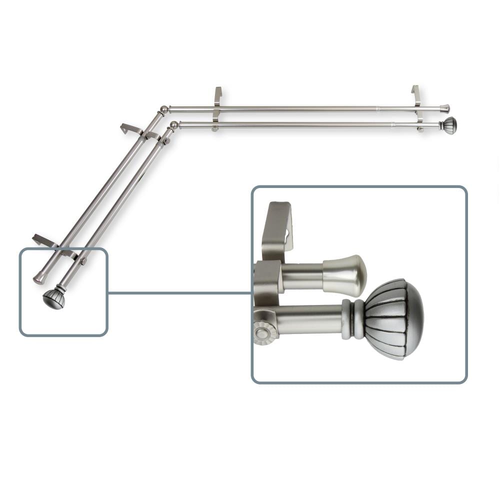 Hart & Harlow L4705-665CR Melony 13/16-in double 66-in to 120-in Satin nickel Steel Corner curtain rod with Finials