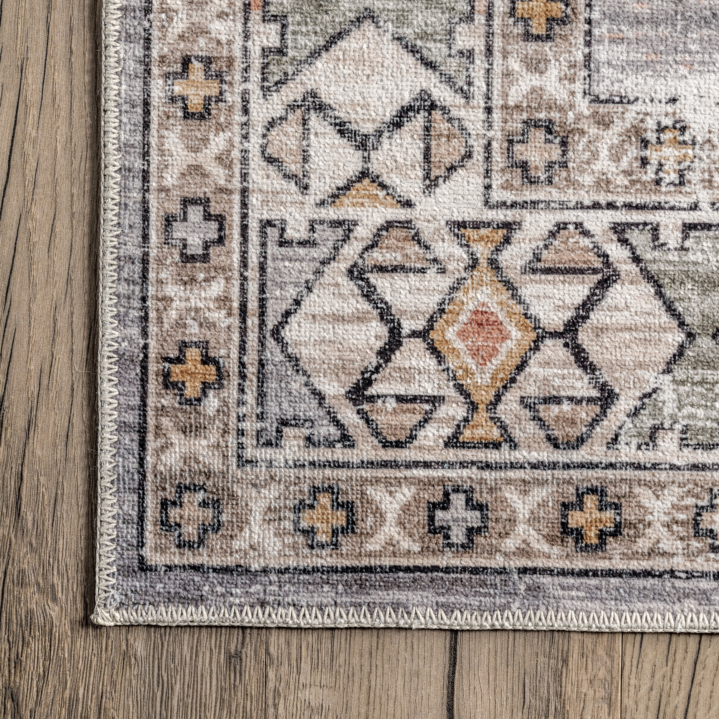 Light Gray Tribal Motif Washable Area Rug