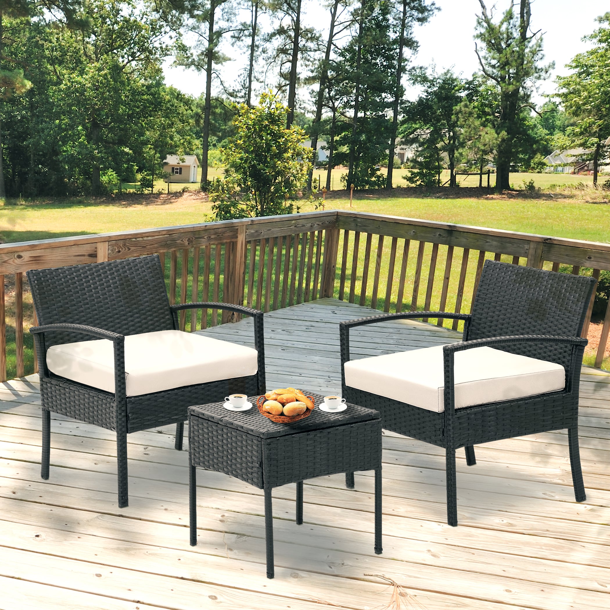 FOREST HOME HB001-BKBE Wicker Patio Conversation Set with Brown Cushions