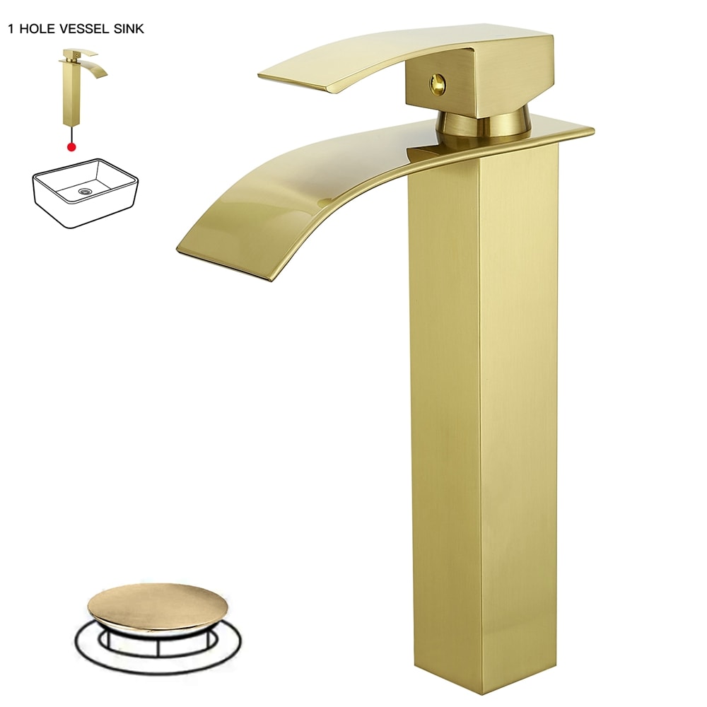 BWE A-96021H-BG Brushed Gold Single hole 1-handle WaterSense Waterfall Commercial/Residential Handle Bathroom Sink Faucet with Drain with Deck Plate
