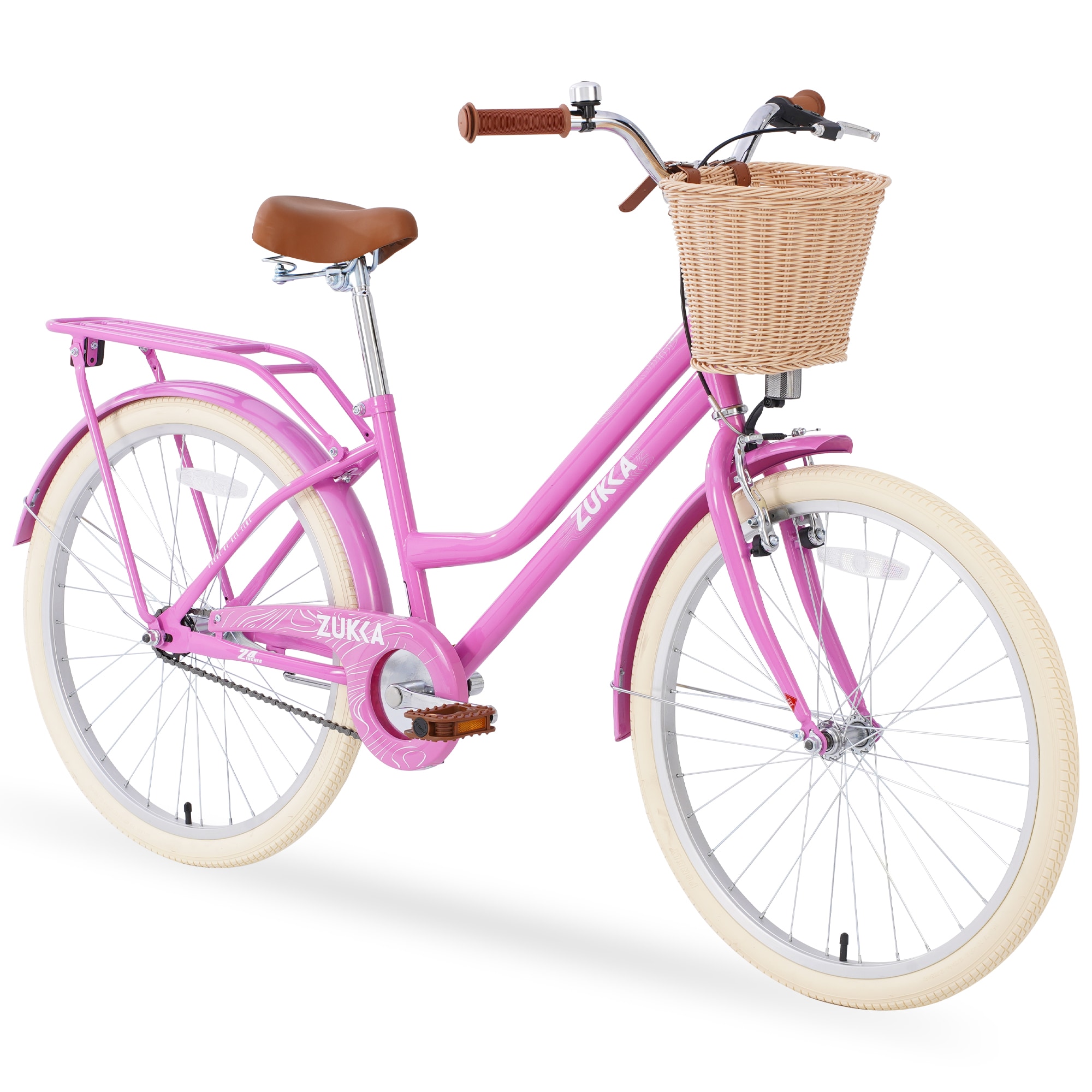 Anysun Girls Cruiser Bike 24 Inch Wheels Single Speed Front V Brake and Coaster Brake Low Step Through Frame with Basket for Teens Age 10 and Up