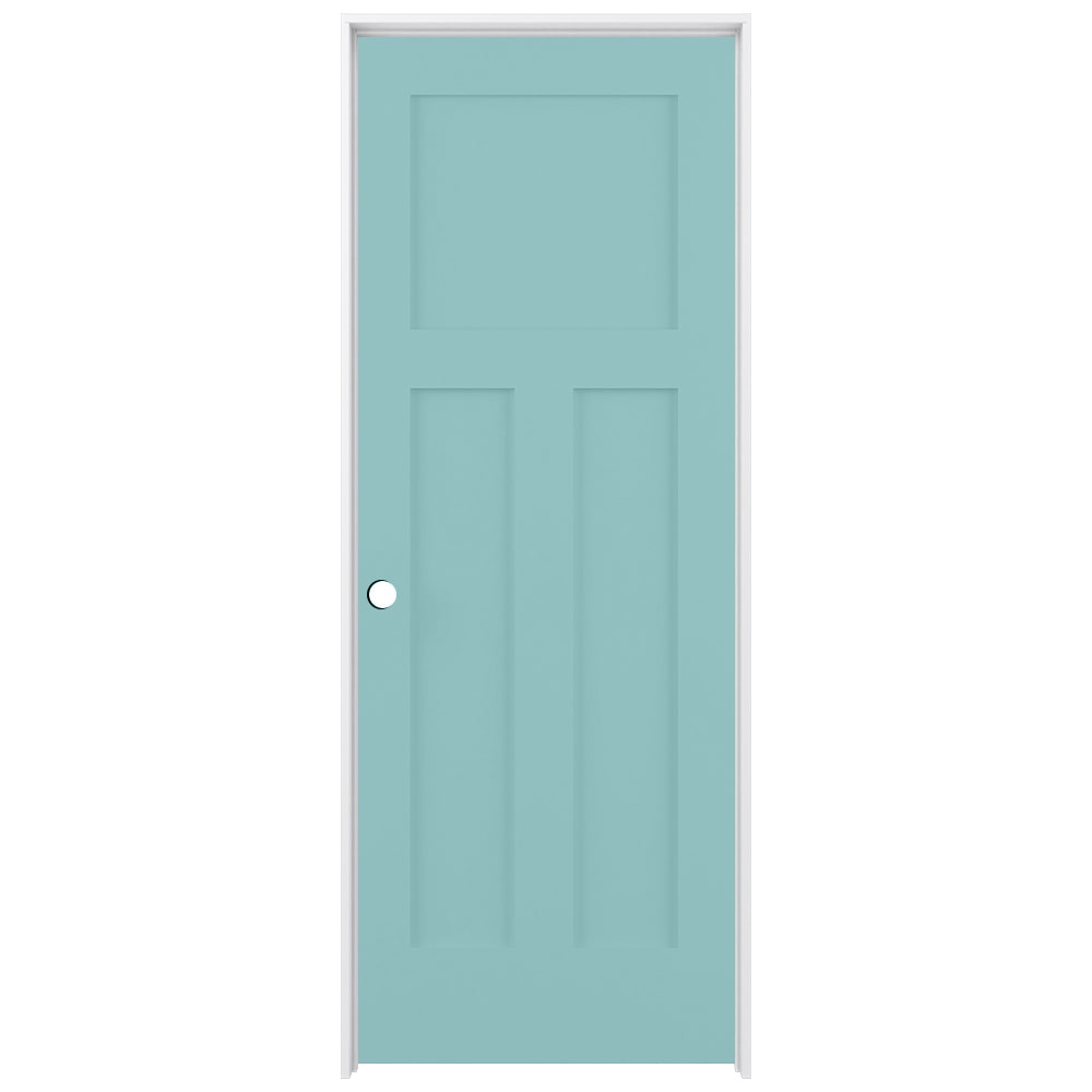 RELIABILT LO1369589 32-in x 80-in Sea Mist Solid core 3-panel craftsman Right hand Smooth Prefinished Pine Wood Flat Jamb Single Prehung Interior Door