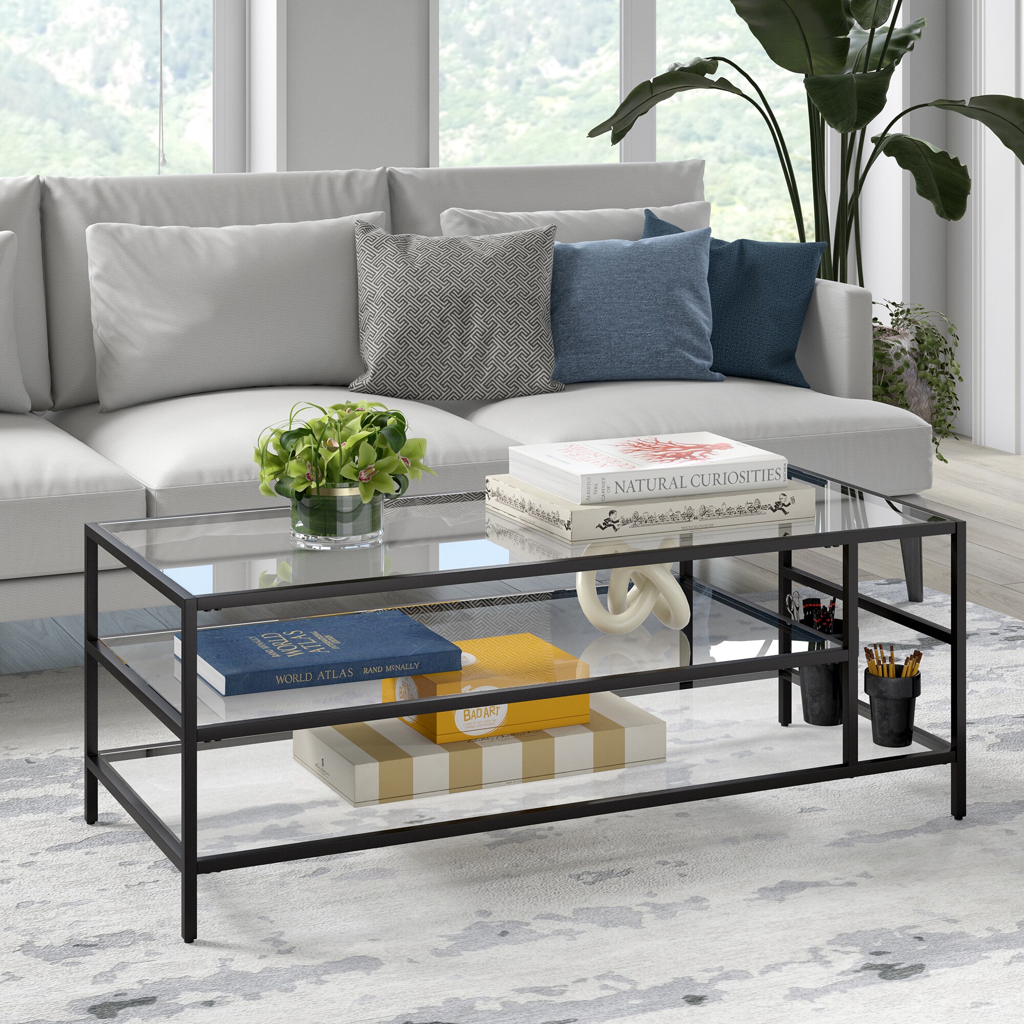 Hailey Home Winthrop Blackened Bronze Glass Modern Coffee Table in the ...