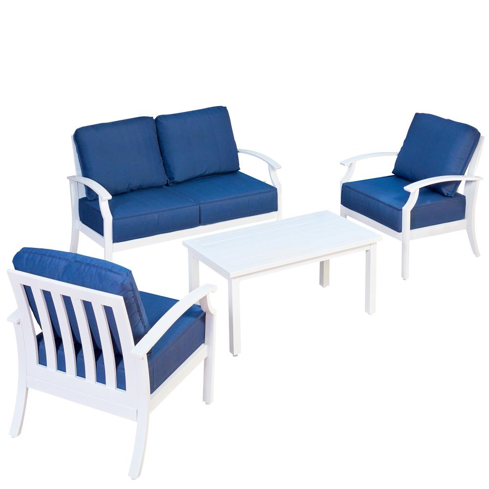 Royal Garden LAKCST404 Forest Glen 4 -Piece Patio Conversation Set with Blue Cushions