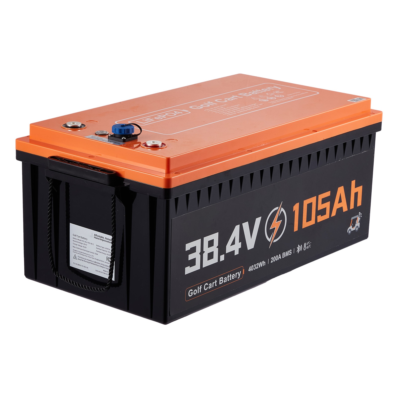 VEVOR 36V (38.4V) 105AH Lithium Golf Cart Battery with 25A Charger Lifepo4 Battery Kit Built-in 200A BMS with Bluetooth and Touch Monitor 2C Discharge 4000 Cycles for Golf Carts Trolling Motors